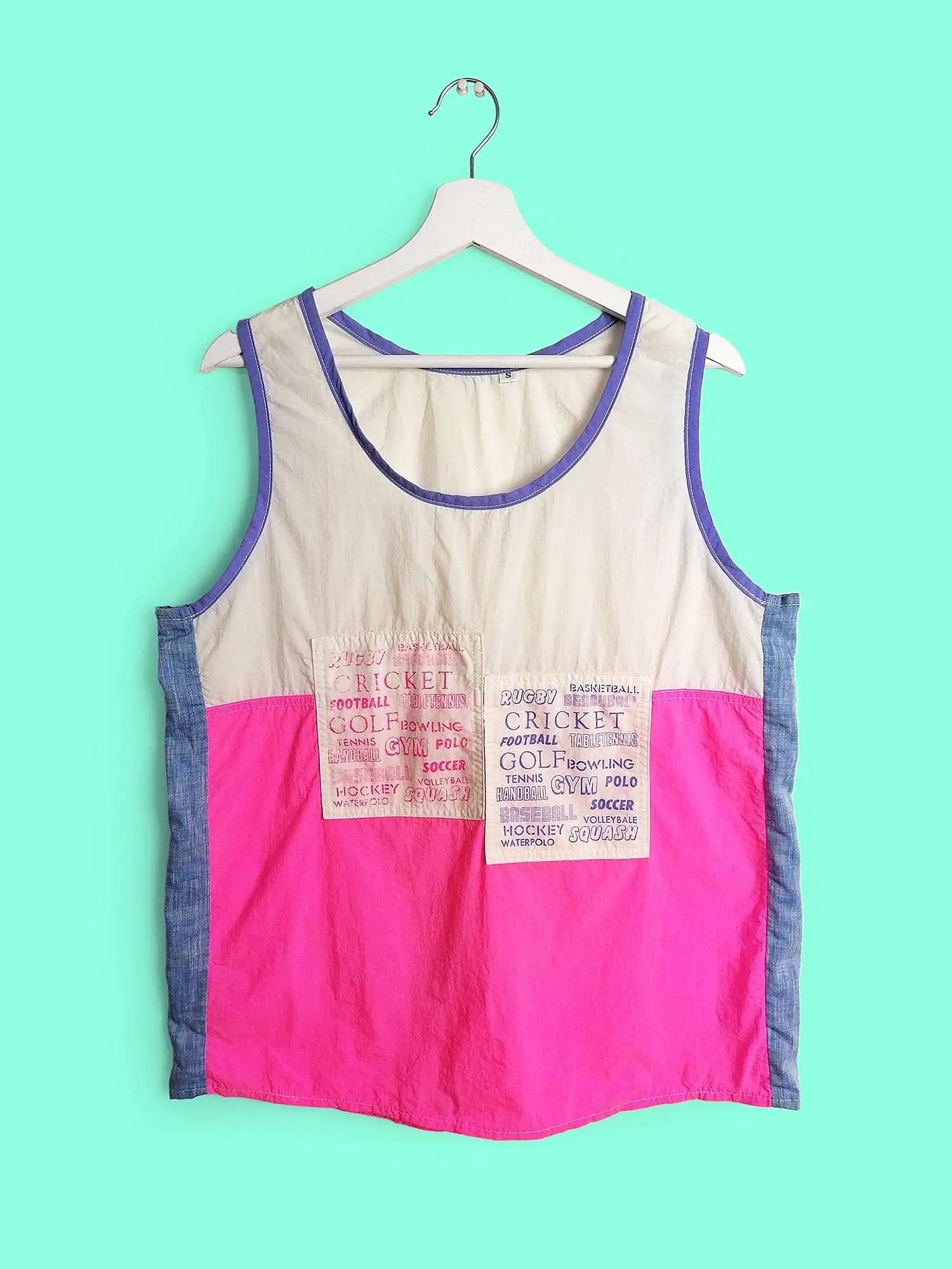 80's Vest Top Pink and White