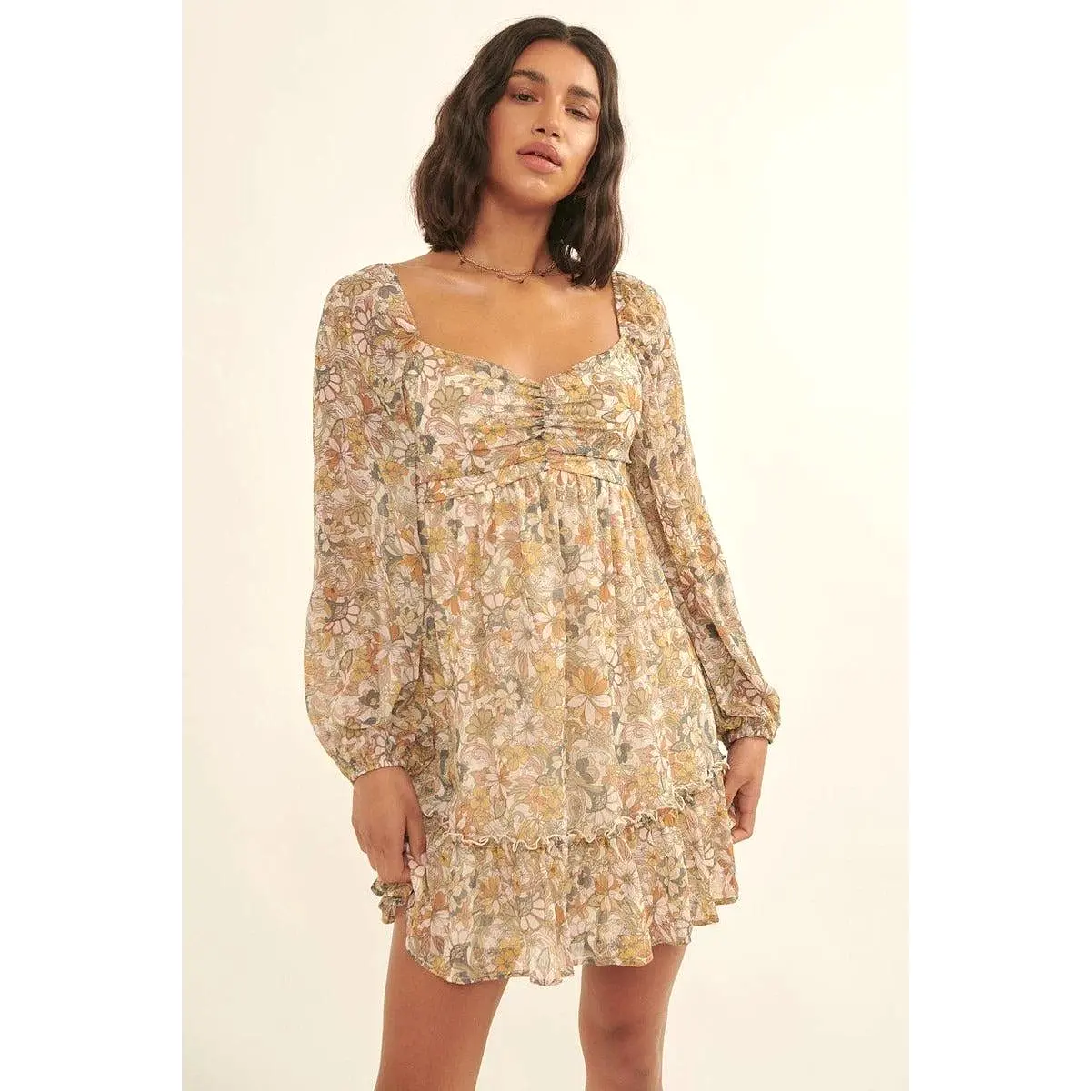 A Floral Print, Woven Mini Dress