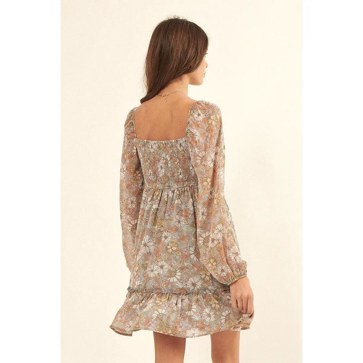 A Floral Print, Woven Mini Dress