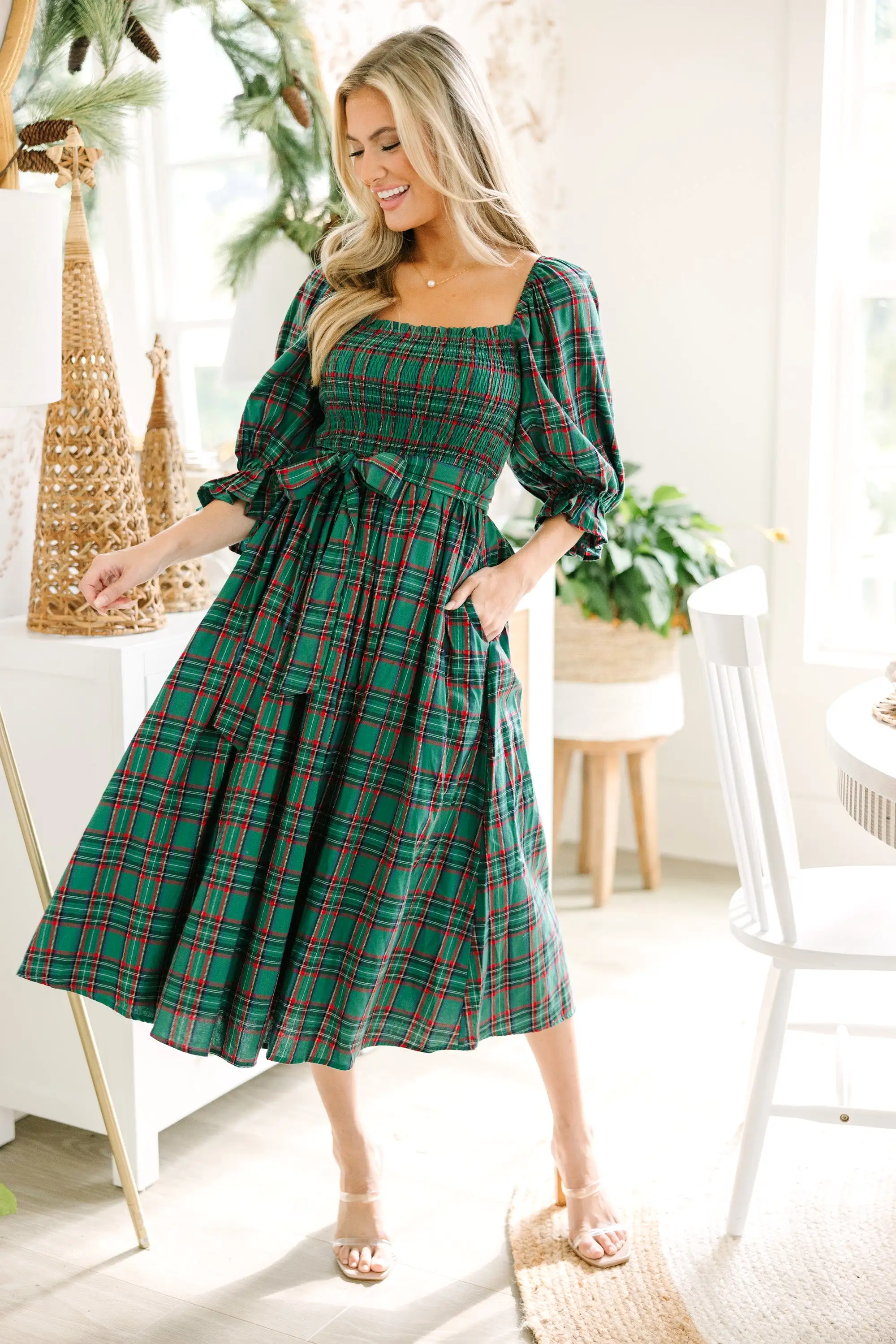 All I Want Green Tartan Plaid Midi Dress