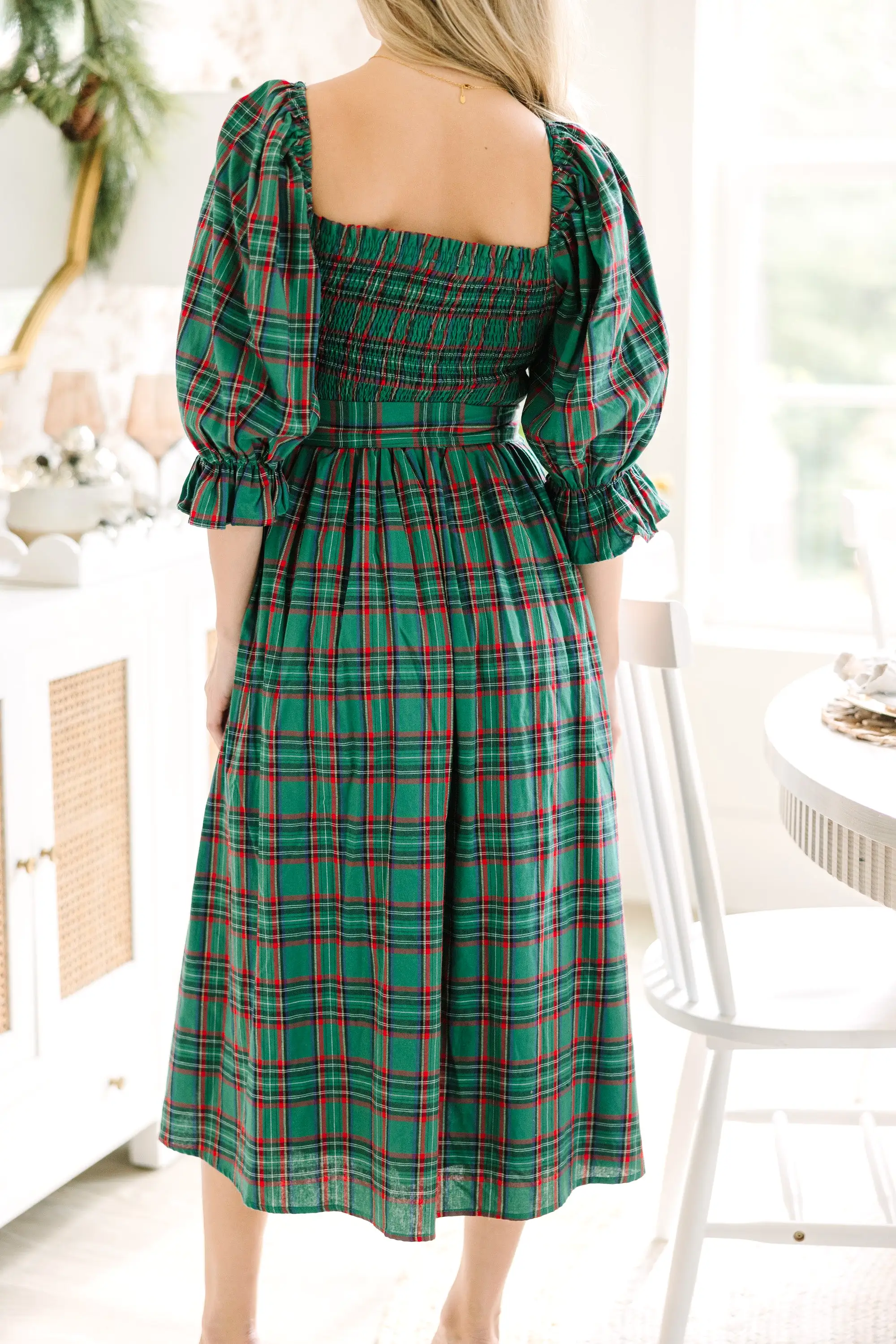 All I Want Green Tartan Plaid Midi Dress