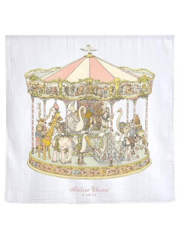 Atelier Choux Paris Swaddle Carre - Carousel Pink