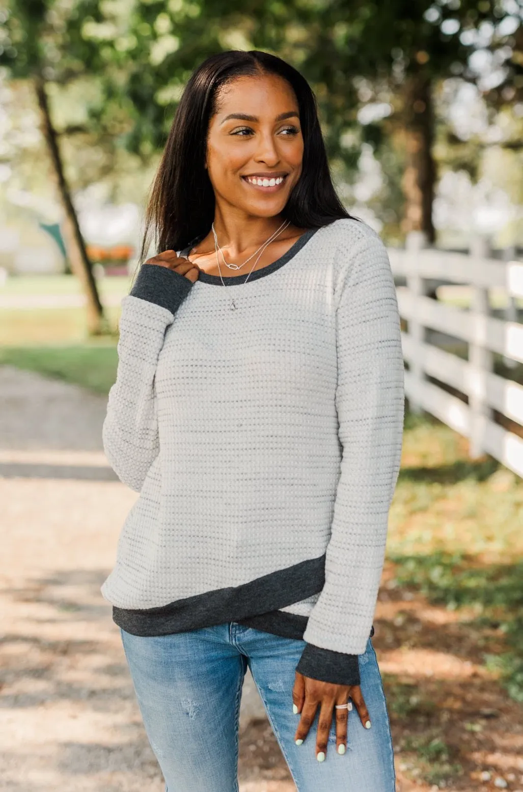 Autumn Days Are Here To Stay Waffle Knit Top- Ivory