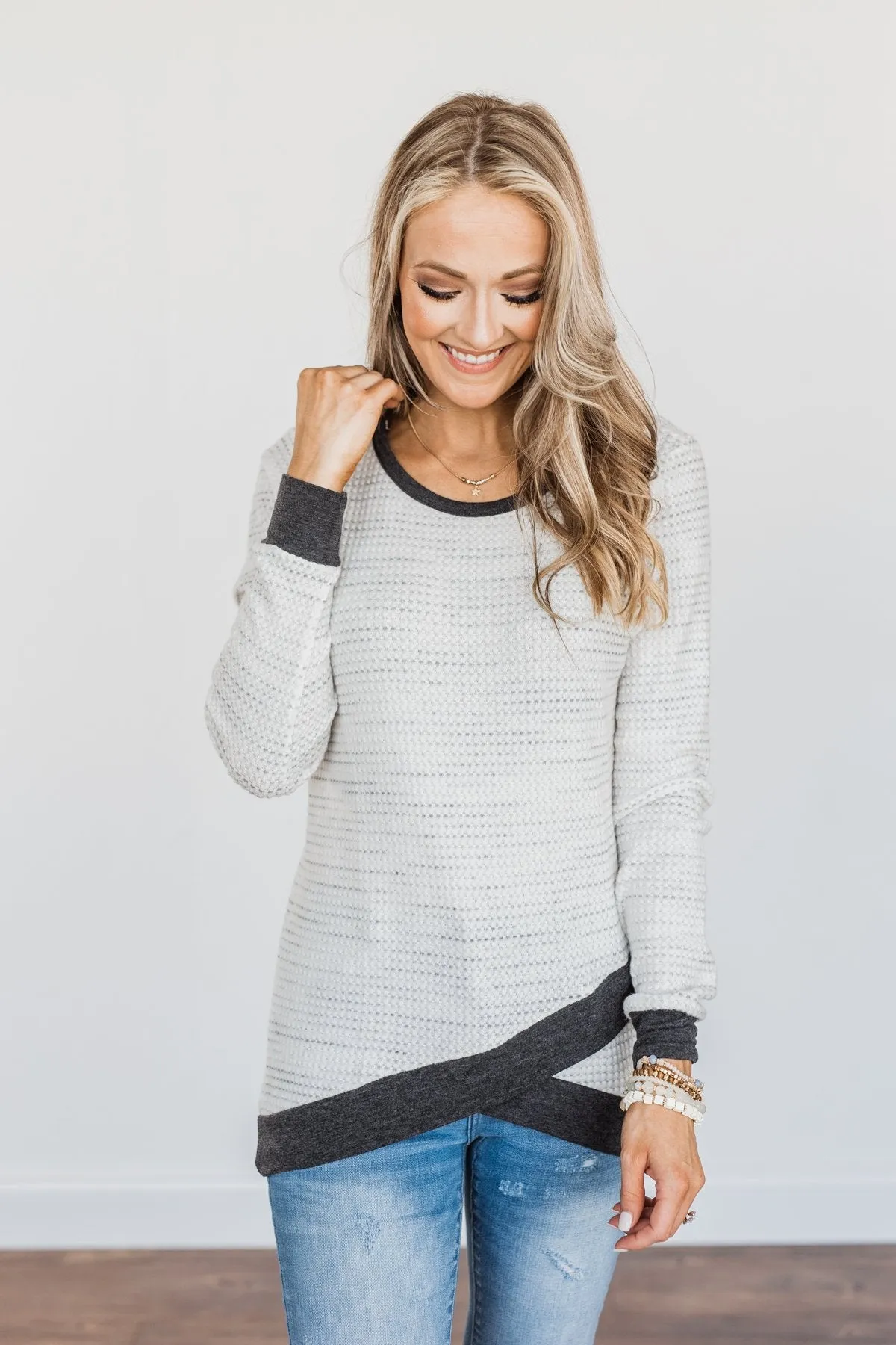 Autumn Days Are Here To Stay Waffle Knit Top- Ivory