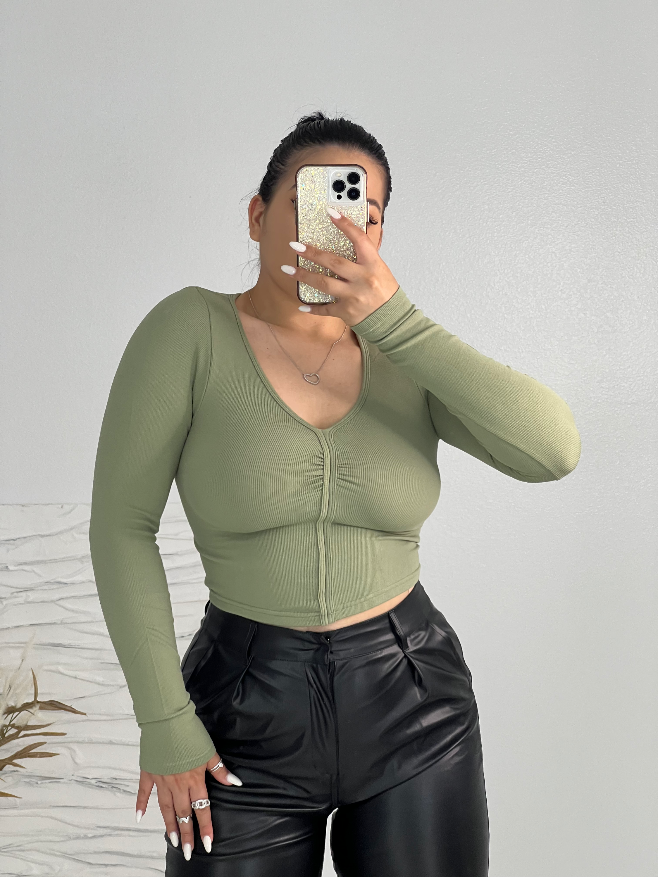 Baby Boo Long Sleeve Top (Olive)