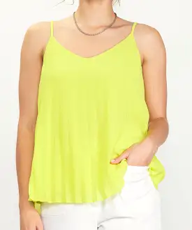 Back Strap Detail Pleated Cami Top - Lime Yellow