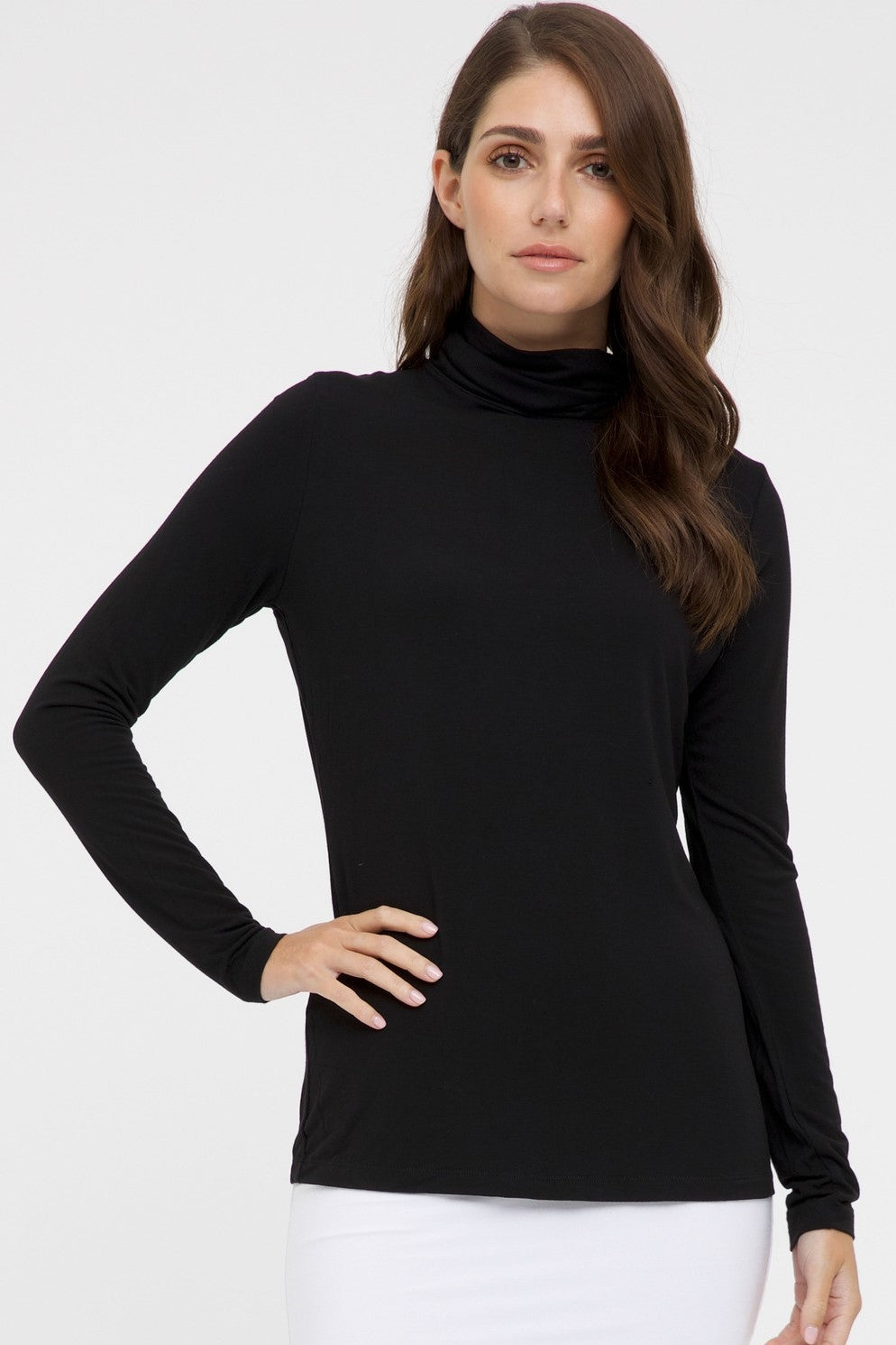 Bamboo Roll Neck Top - Black