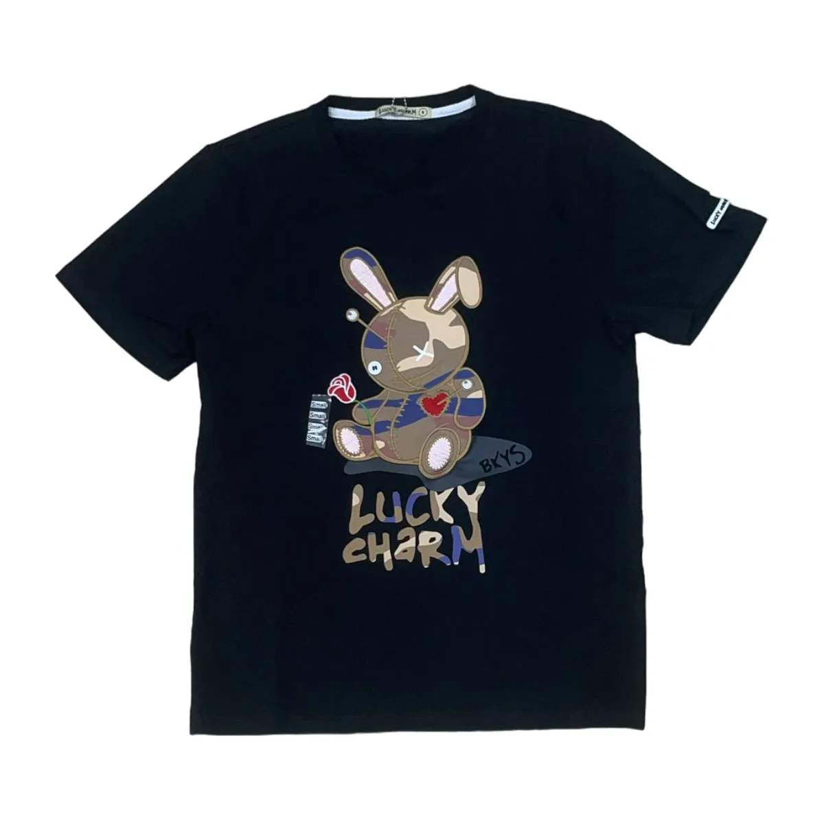 BKYS Mens Lucky Charm Camo Crew Neck T-Shirt T153 Black/Beige