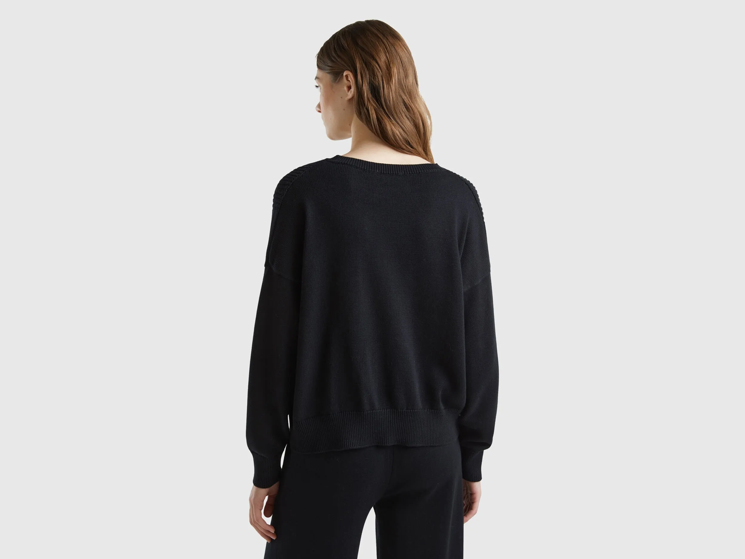 Black cotton sweater - Black | Benetton