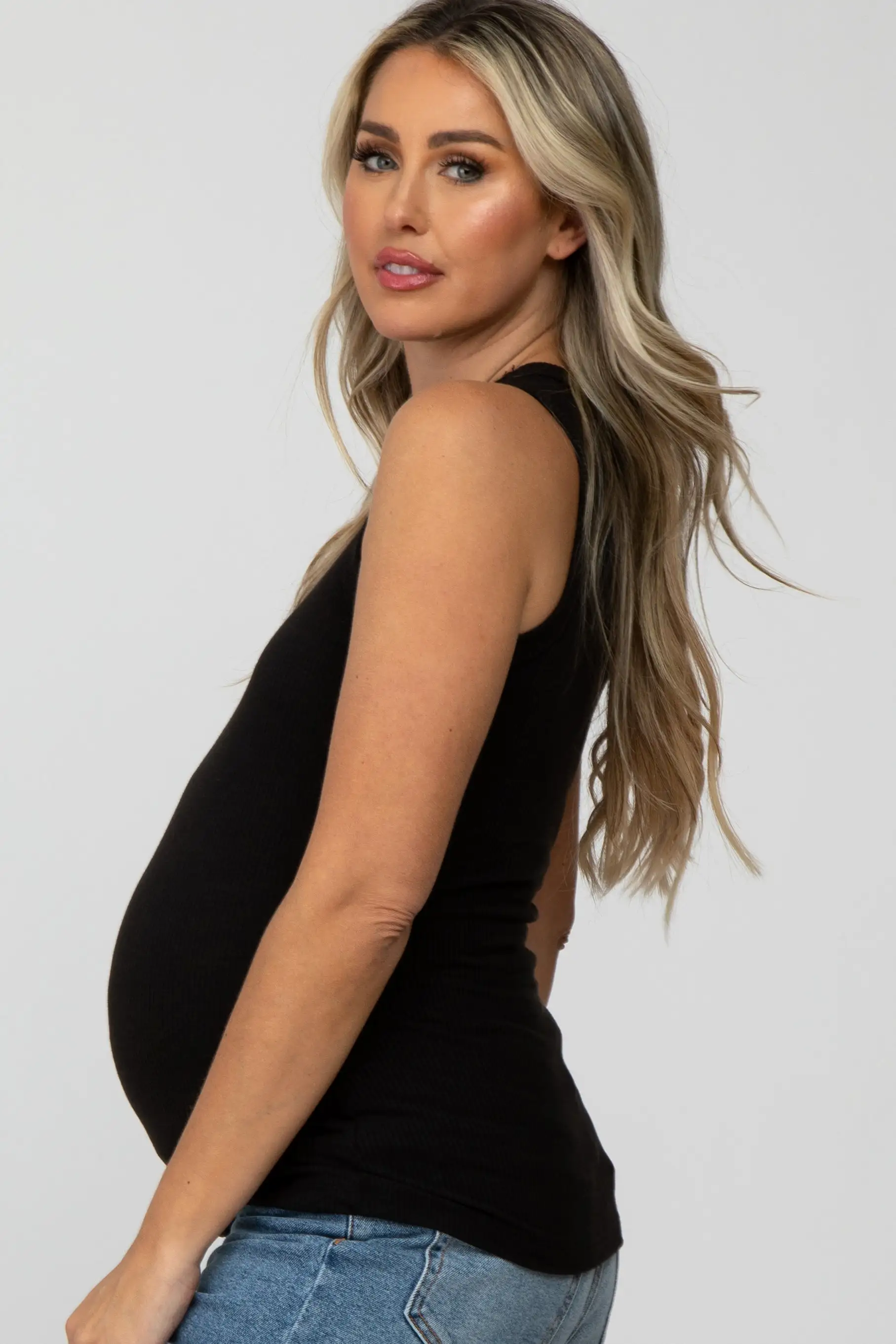 Black Ribbed Maternity Tank Top