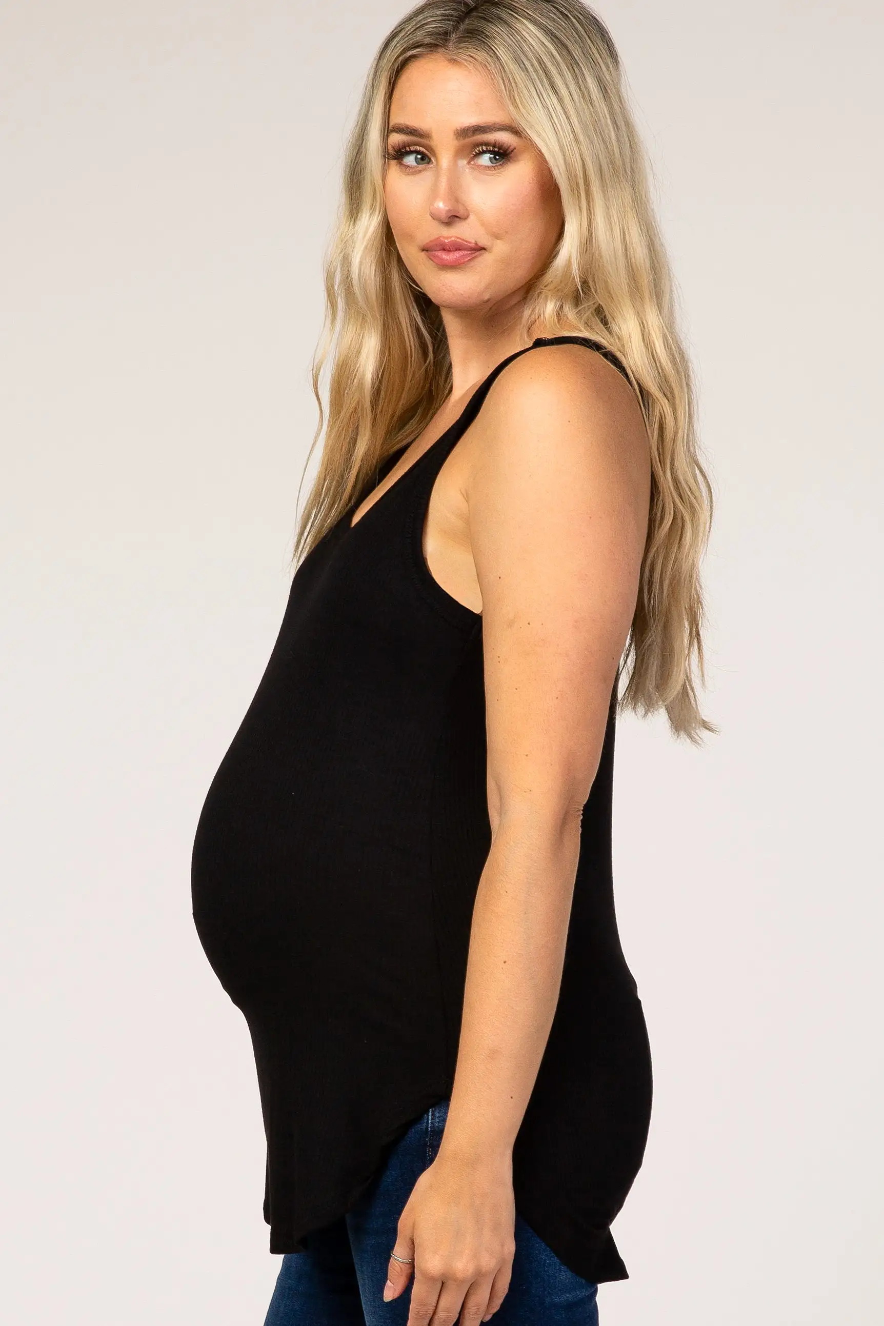 Black Ribbed Maternity Tank