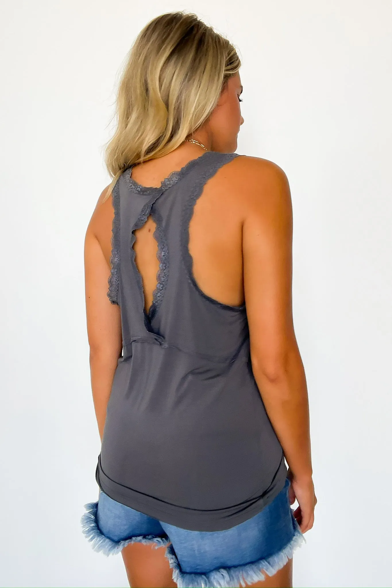 Blissful Direction Lace Trim Button Tank Top - BACK IN STOCK