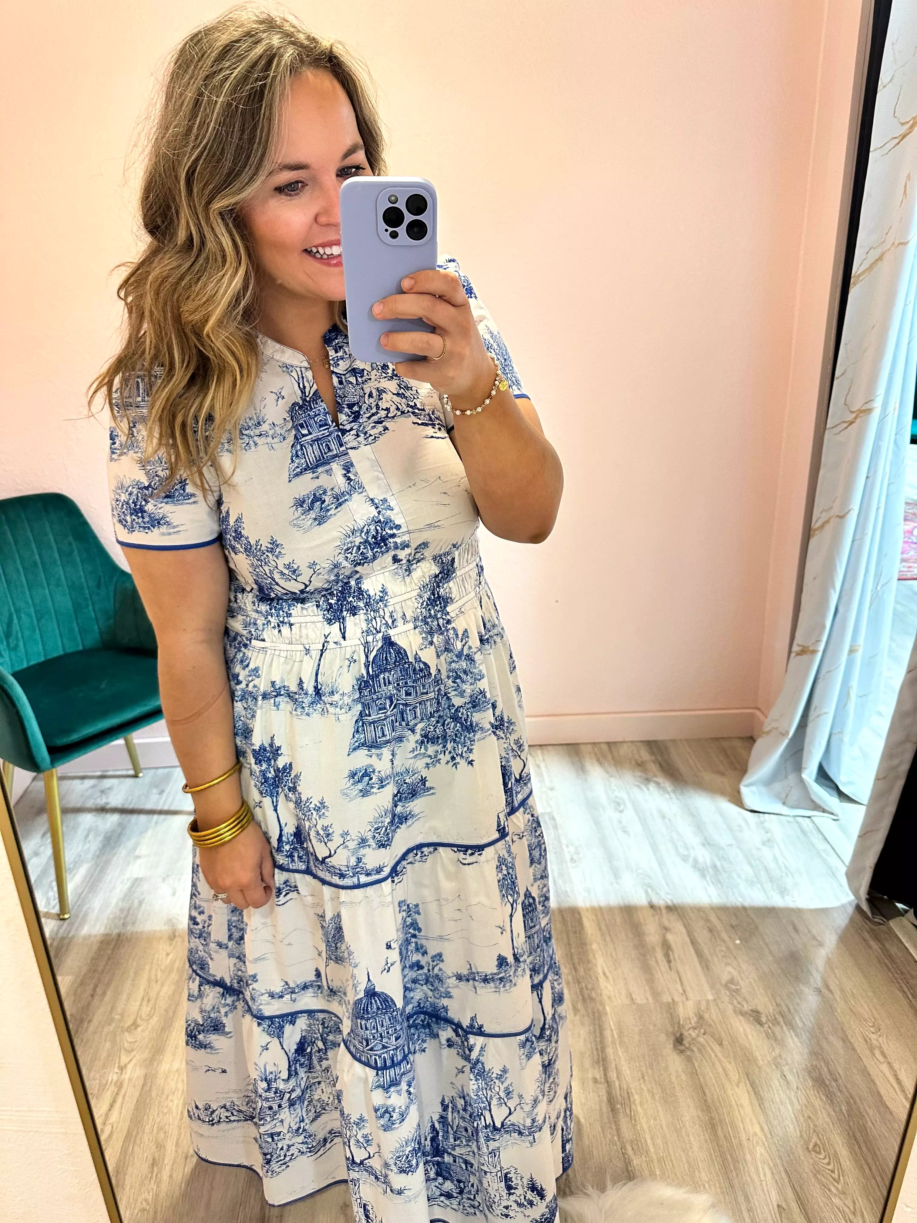 Blue Toile Printed Dress Midi