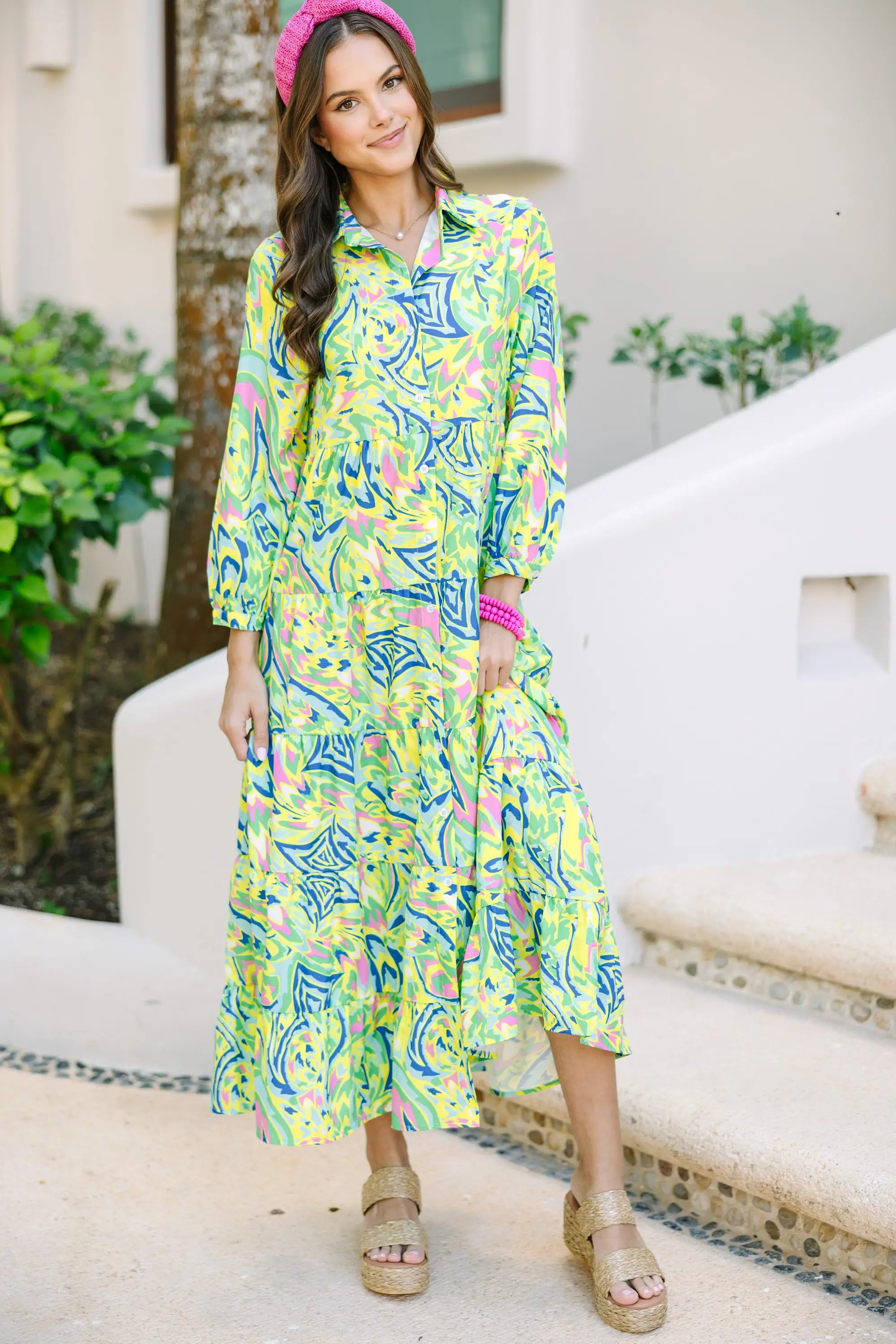 Bright New Days Green Paisley Midi Dress