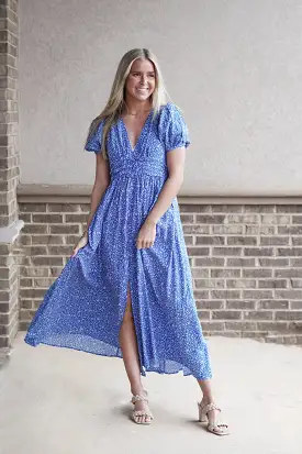 Brinley Blue Floral Print Maxi Dress