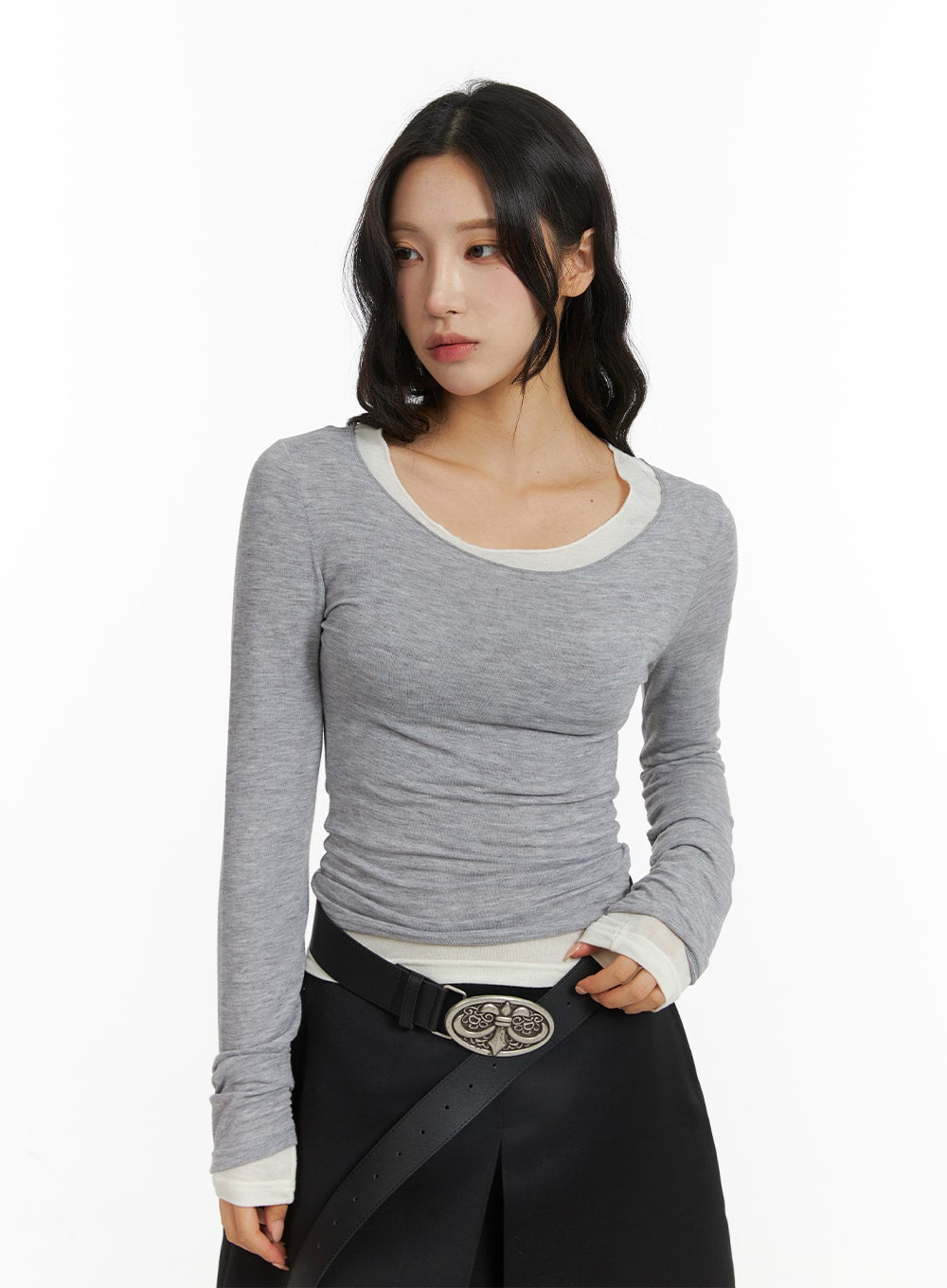 Casual U-Neck Long Sleeve Top CJ417