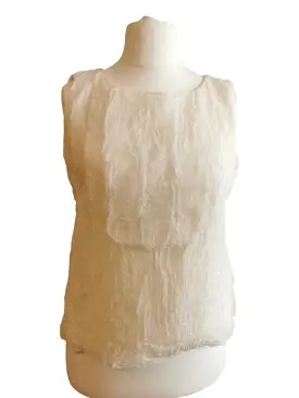 Chanel Silk Crinkled Crepe Light Beige Blouse Top FR 42 US 6/8