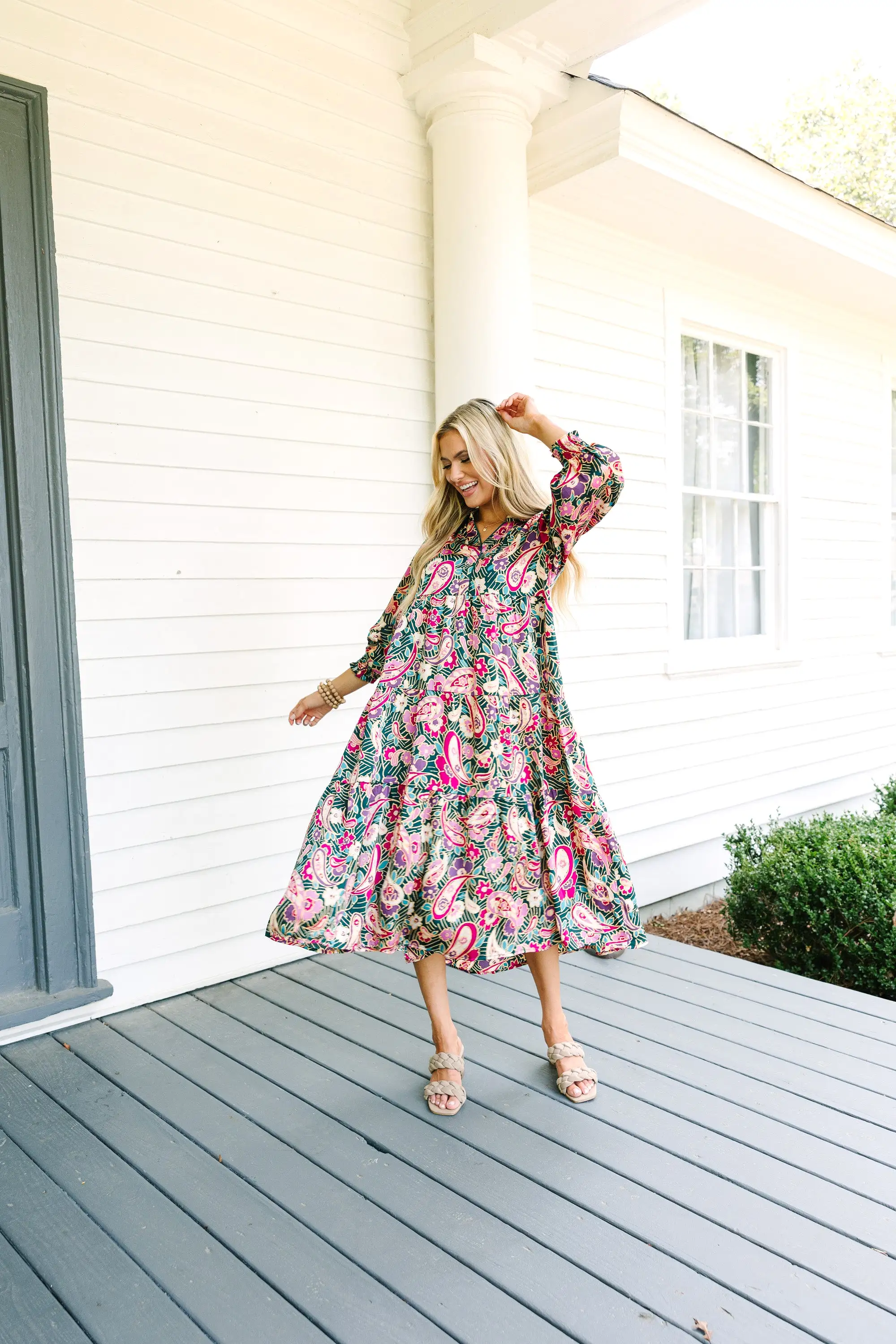 Change Your Mind Teal Green Paisley Midi Dress