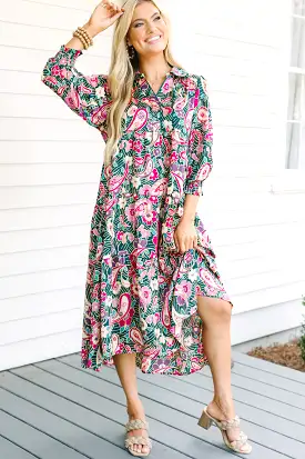 Change Your Mind Teal Green Paisley Midi Dress