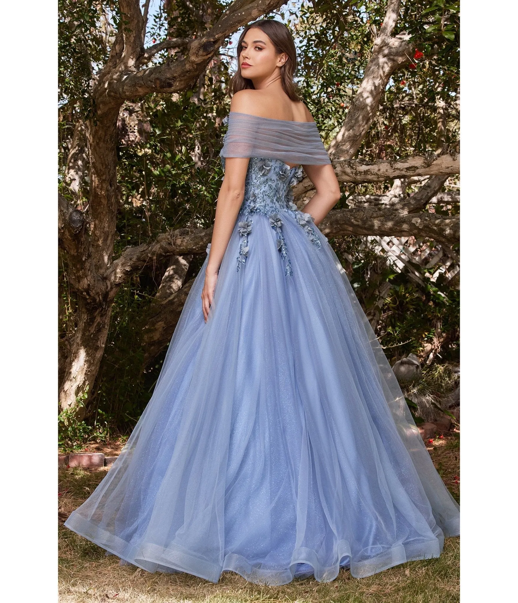 Cinderella Divine  Smokey Blue Off The Shoulder Magical Glitter Prom Ball Gown