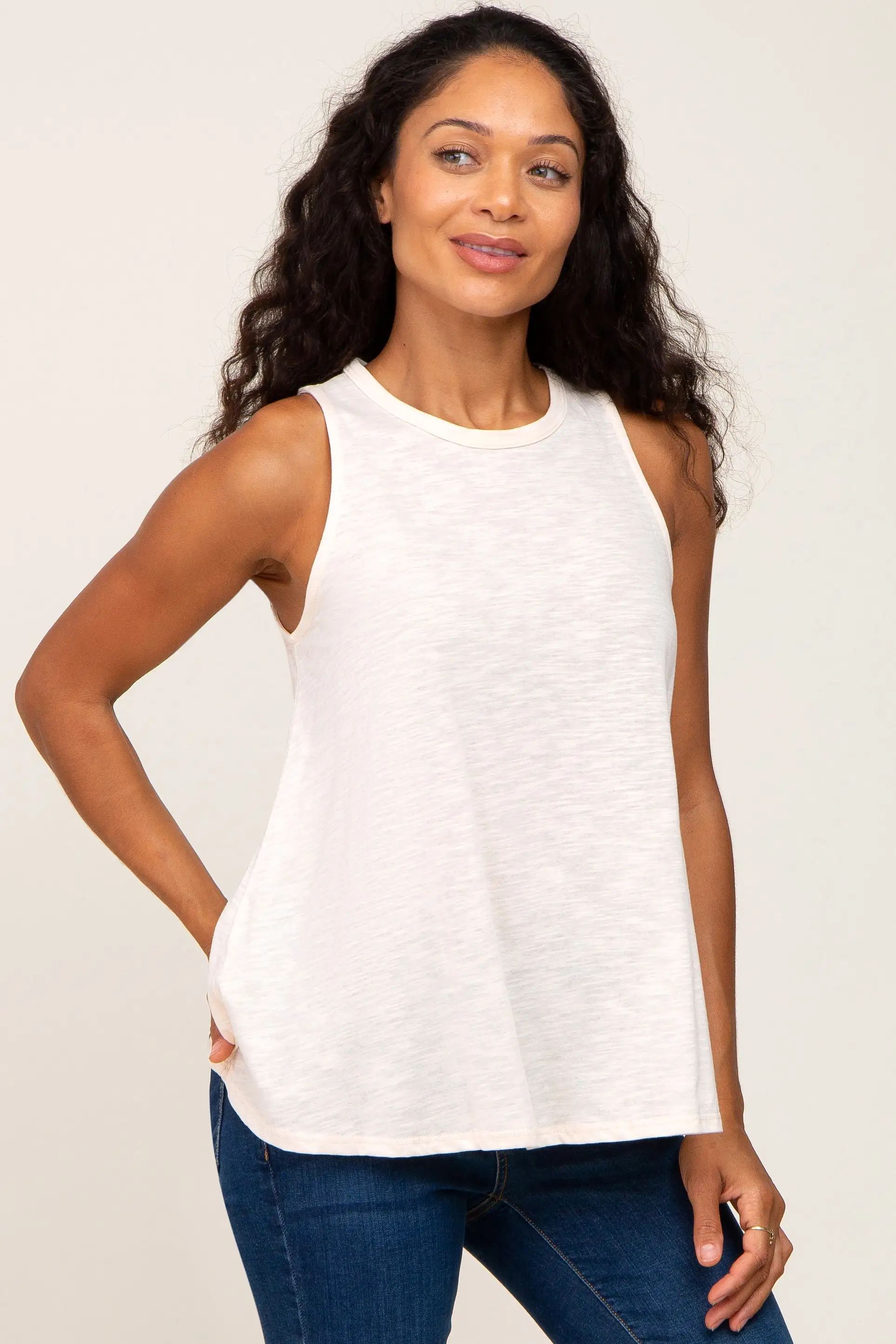 Cream Heathered Maternity Tank Top