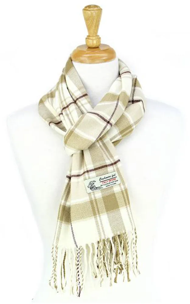 DBS010-03 Beige Plaid Pattern Cashmere Feel scarves 12pcs Pack