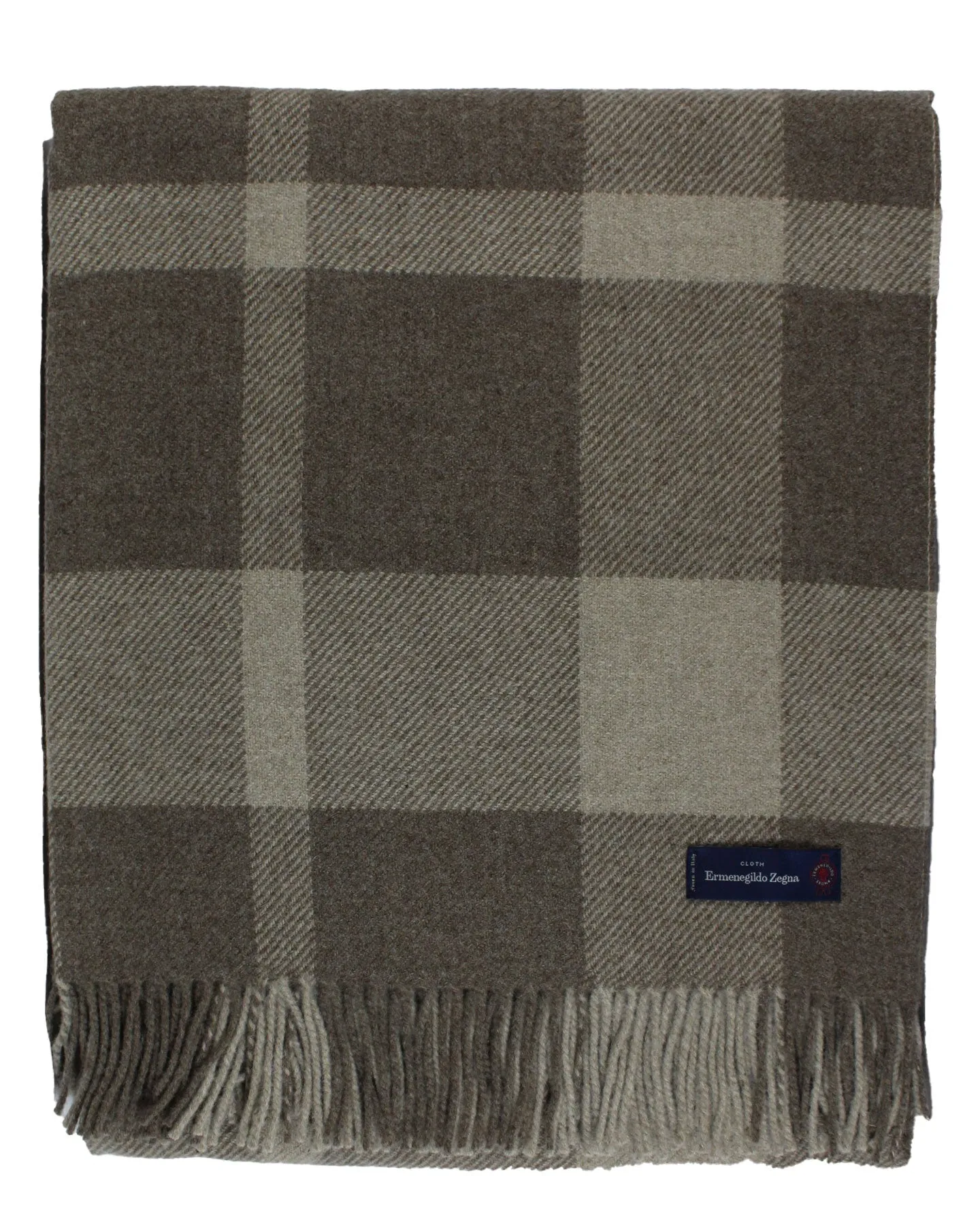 Ermenegildo Zegna Cashmere Wool Throw Blanket Gray Ceylon Green Plaid