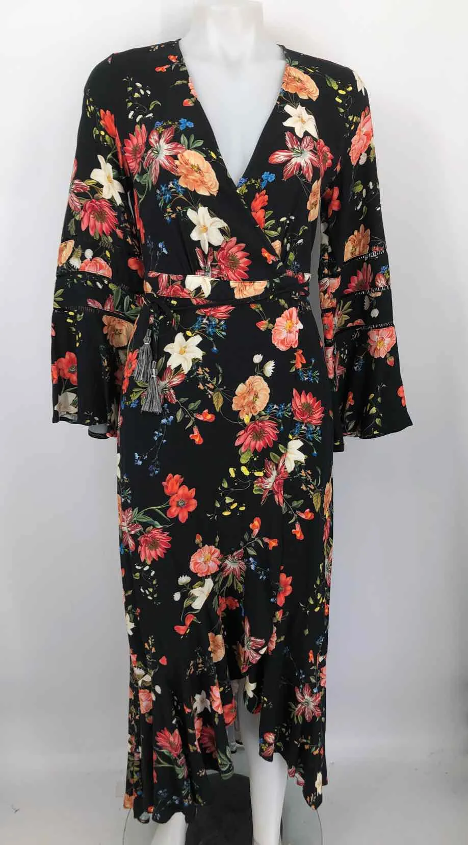 FARM RIO Black Pink Multi Floral Print Wrap Size XXS  (XS) Dress