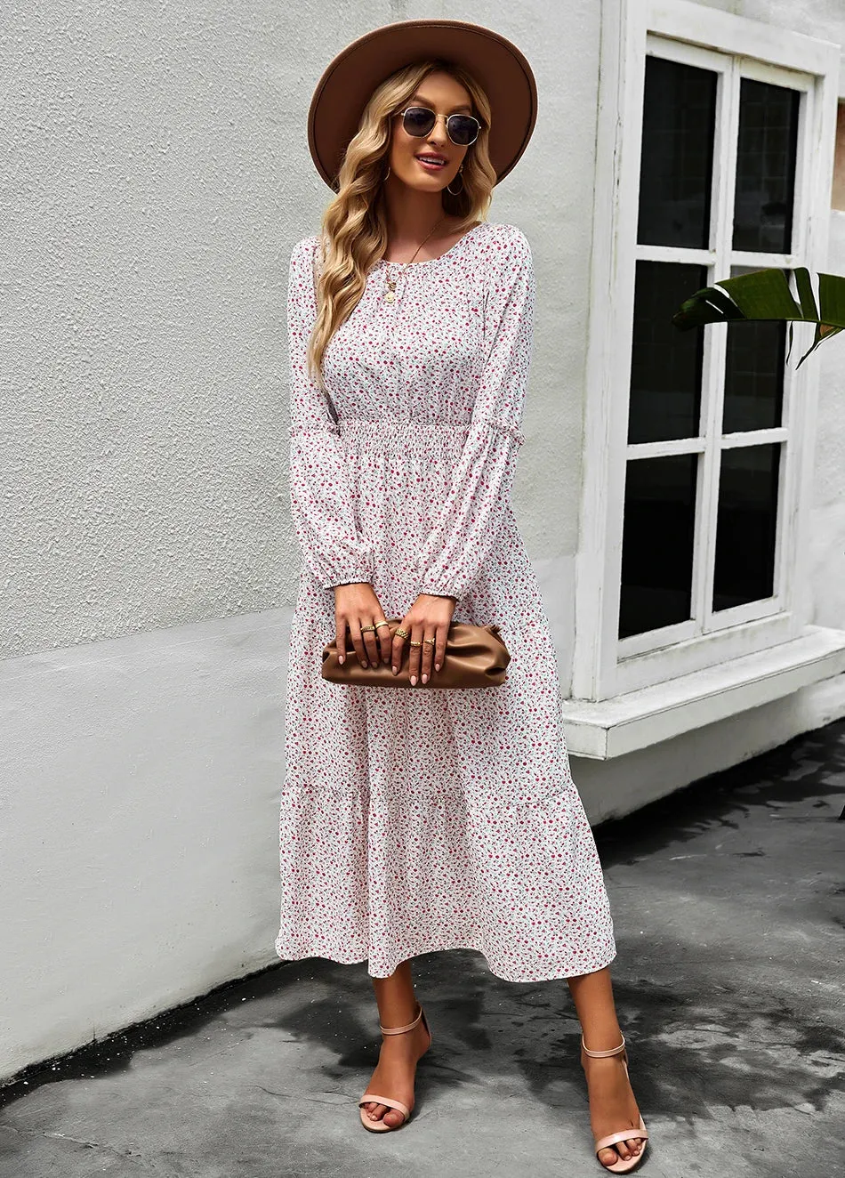 Female Long Sleeve Dress Midi Loose Casual O Neck Elegant