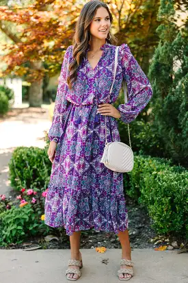 Find Your Love Plum Purple Abstract Midi Dress