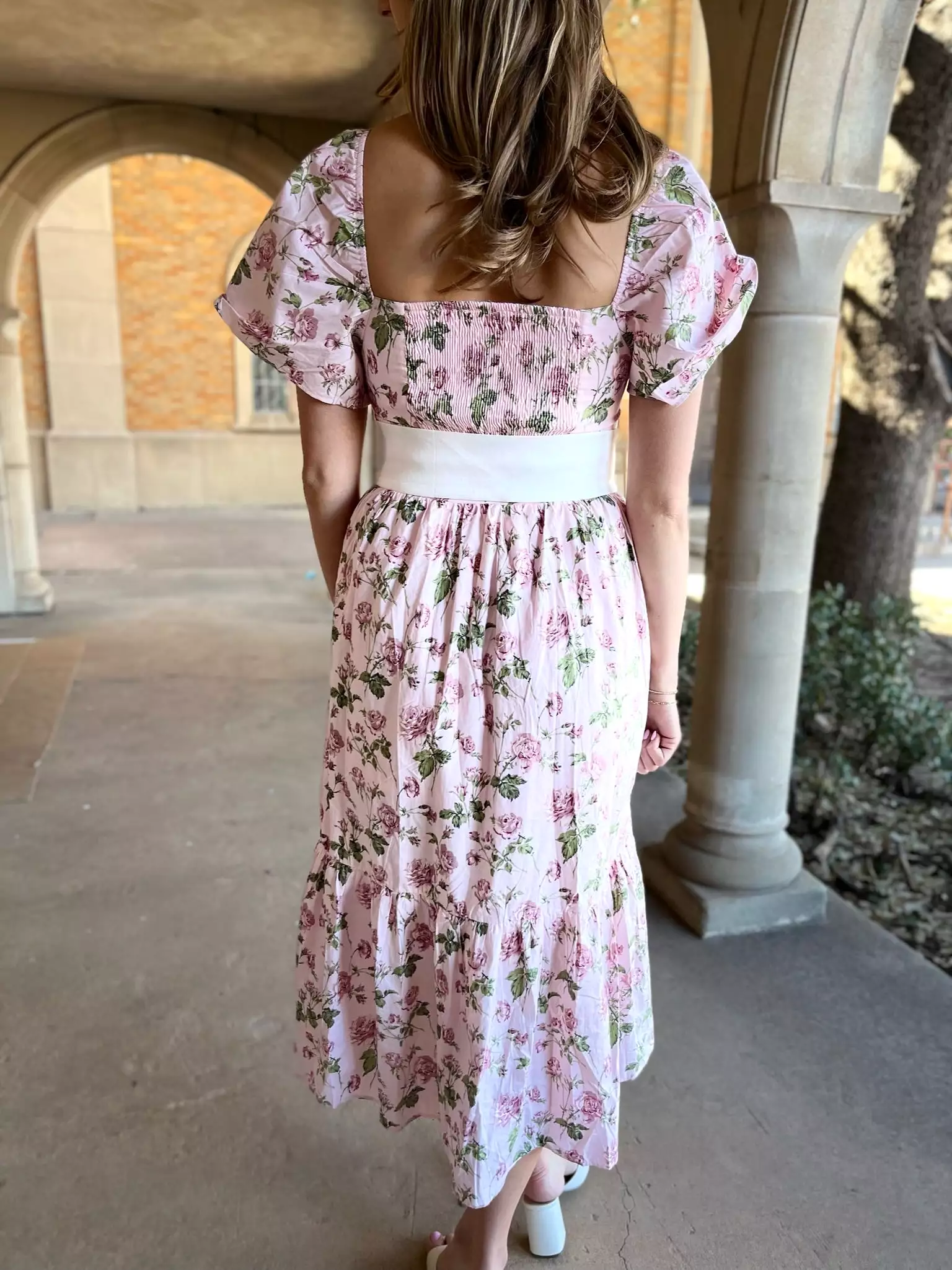 Floral Printed Flutter Sleeves Dress- Pink