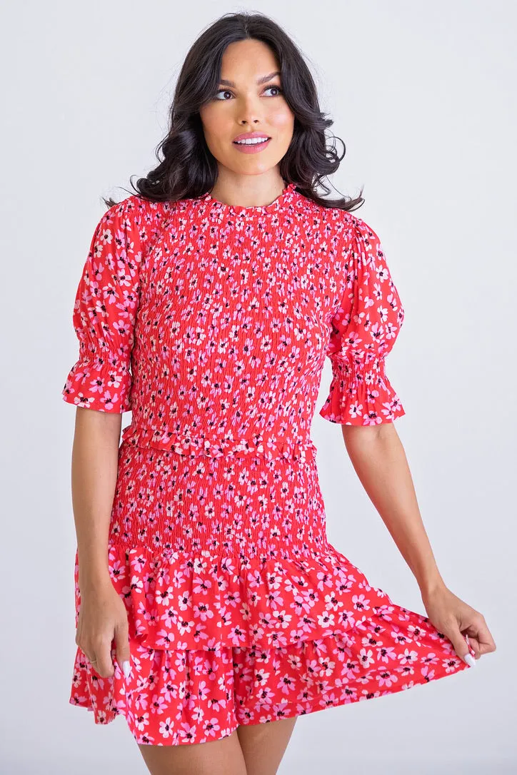 Floral Smock Ruffle Dress