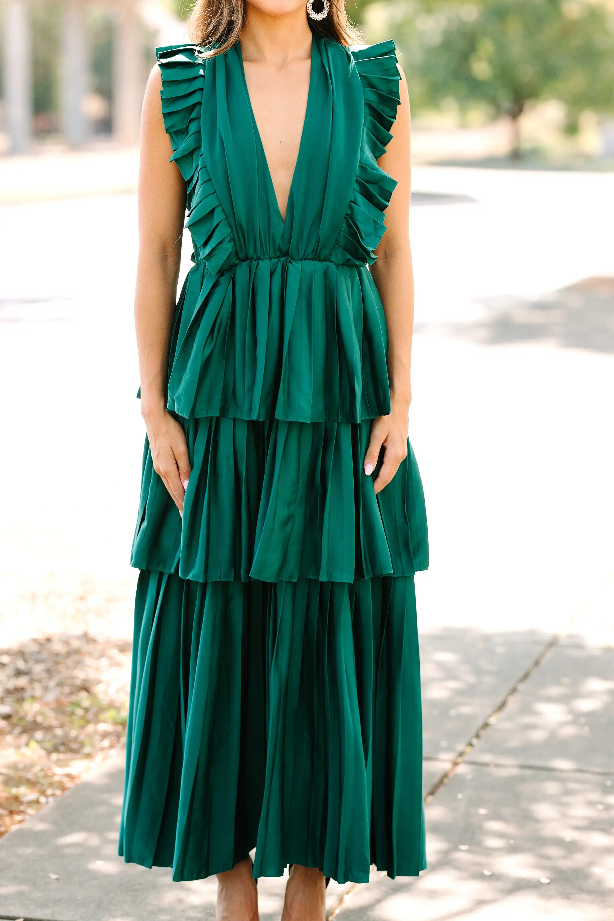 For The Drama Alpine Green Ruffled Midi Dress