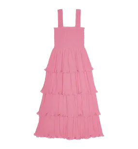 GANNI Pink Pleated Georgette Midi Strap Dress