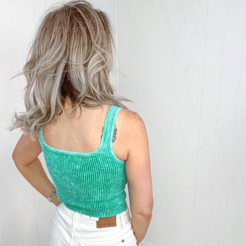 Green Reversible Mineral Wash Ribbed Tank