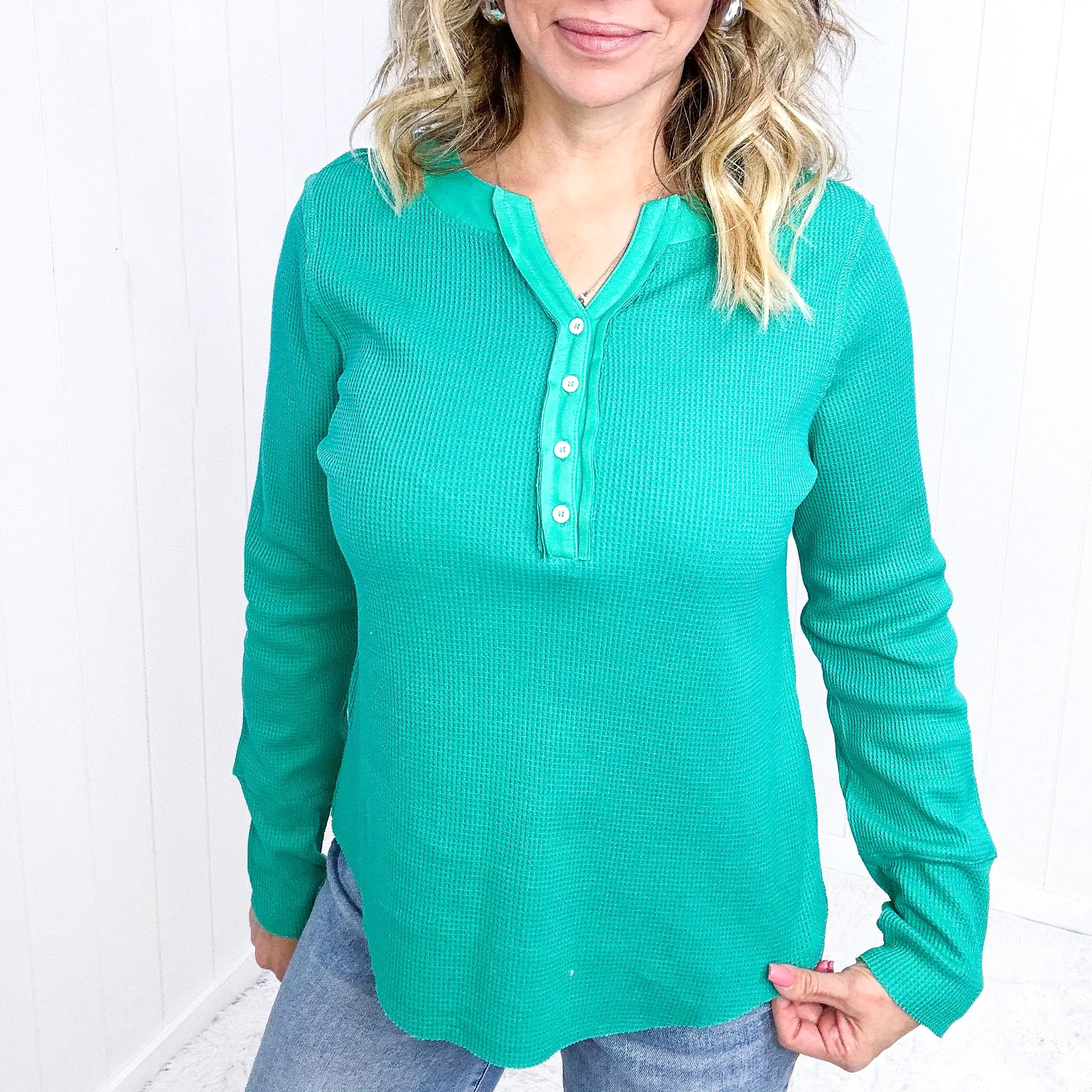 Greensleeves Waffle Knit Long Sleeve Henley