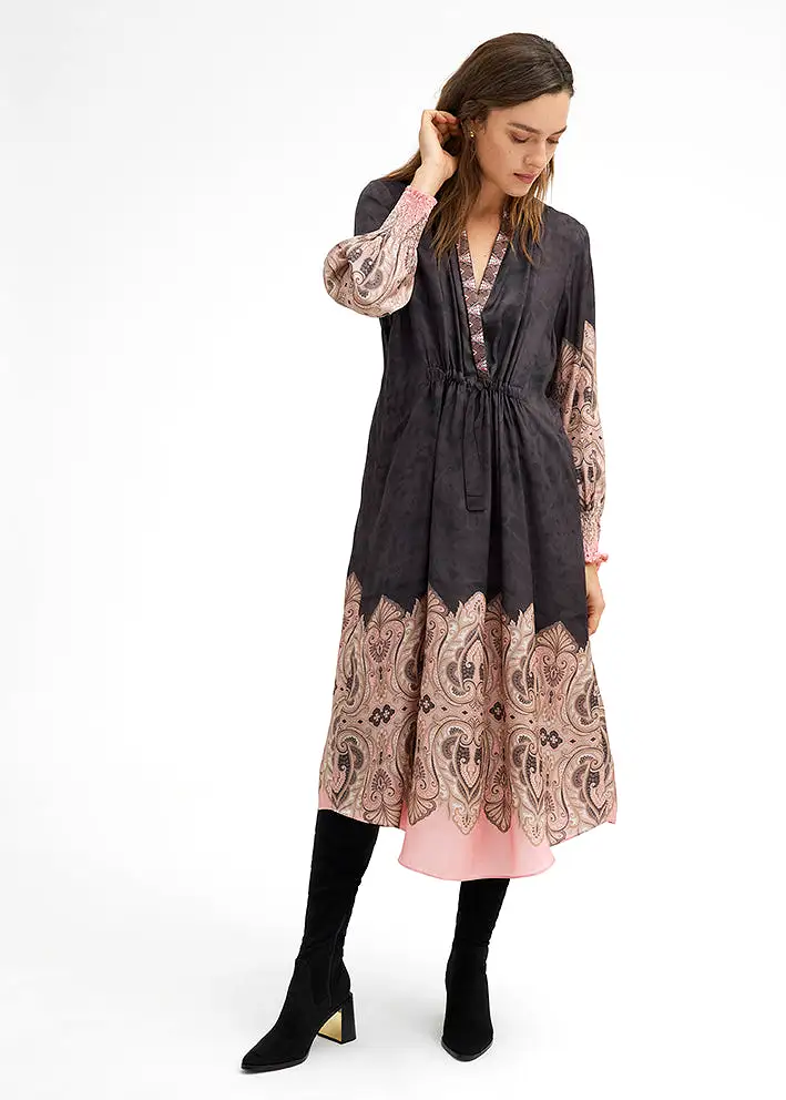 Gustav Hali midi+ dress 51507 Kjole - Mulch with Rose Paisley