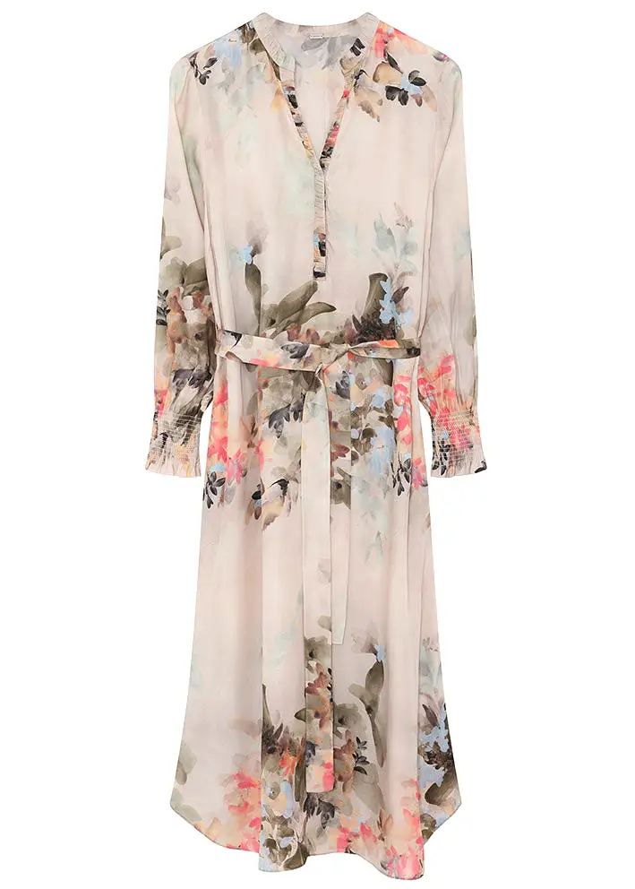 Gustav Nicole midi+ dress 52515 Kjole - Beige w. Watercolour Print