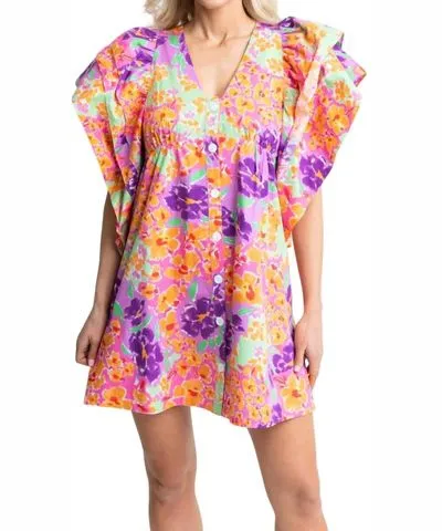 Karlie Garden Vneck Ruffle Dress In Floral Multi Color