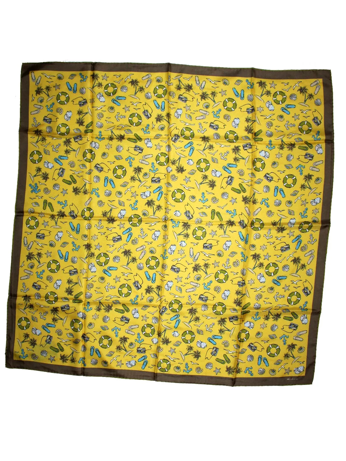 Kiton Scarf Yellow Beach Novelty - Square Twill Silk Foulard FINAL SALE