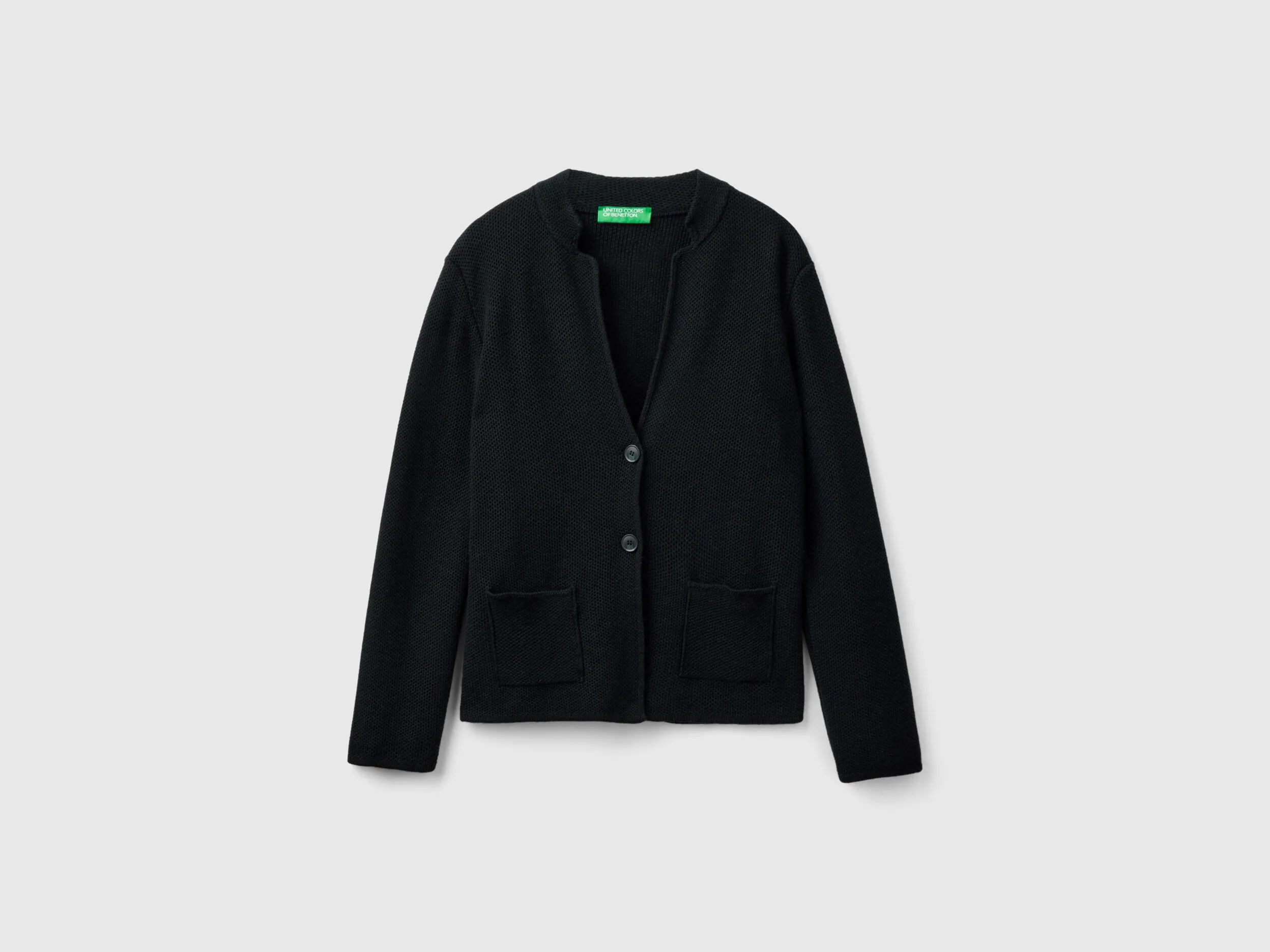 Knit jacket in wool and cashmere blend - Black | Benetton