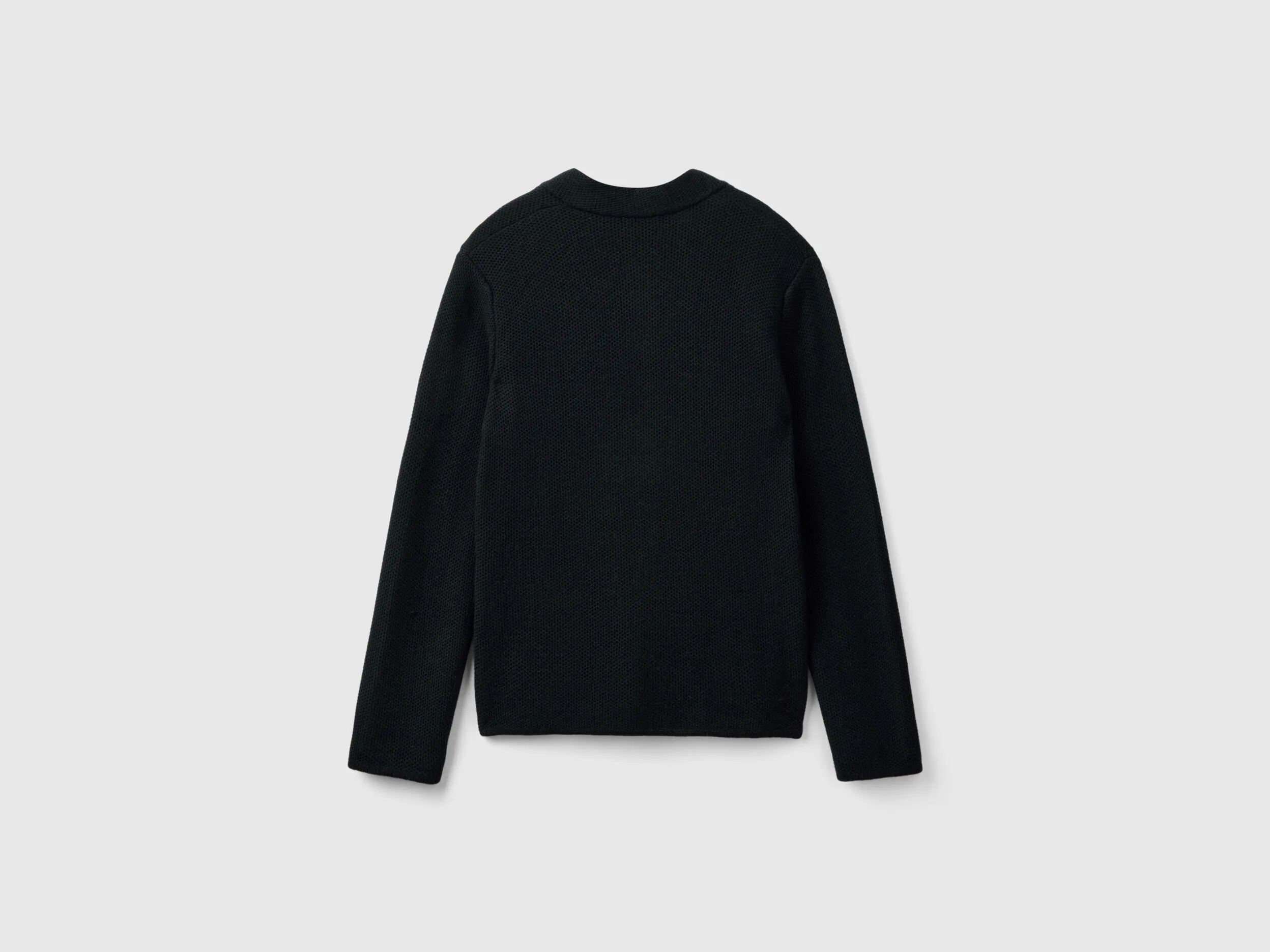 Knit jacket in wool and cashmere blend - Black | Benetton