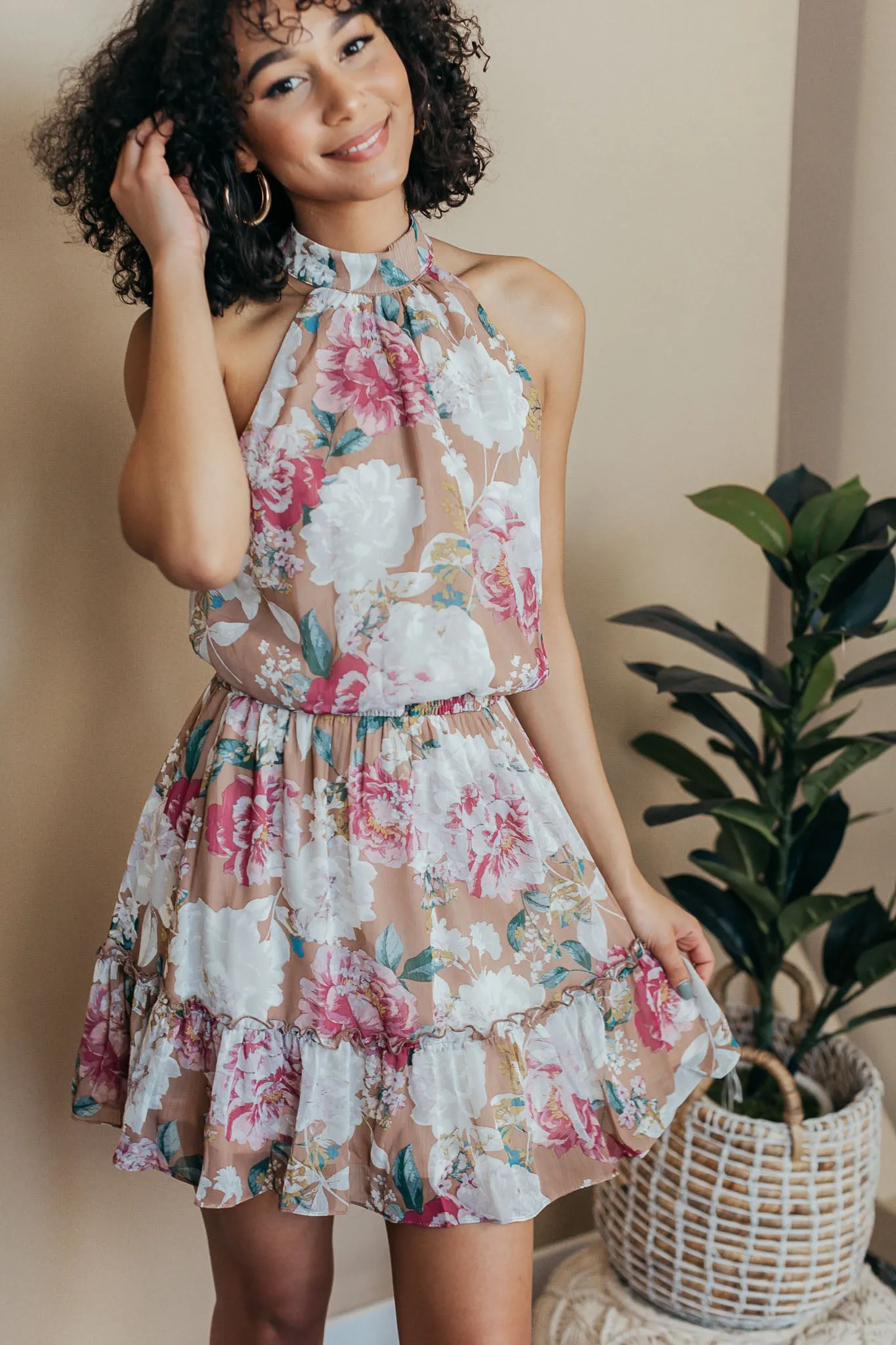 Lovely Floral Halter Dress