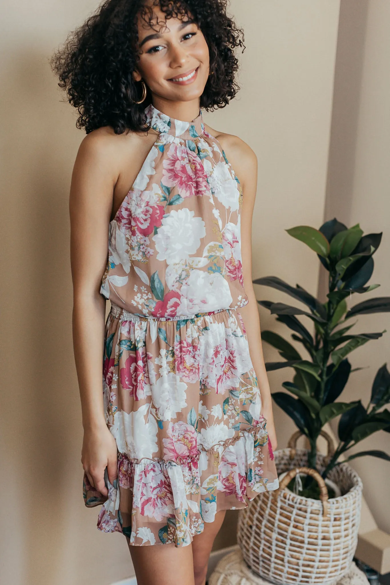 Lovely Floral Halter Dress