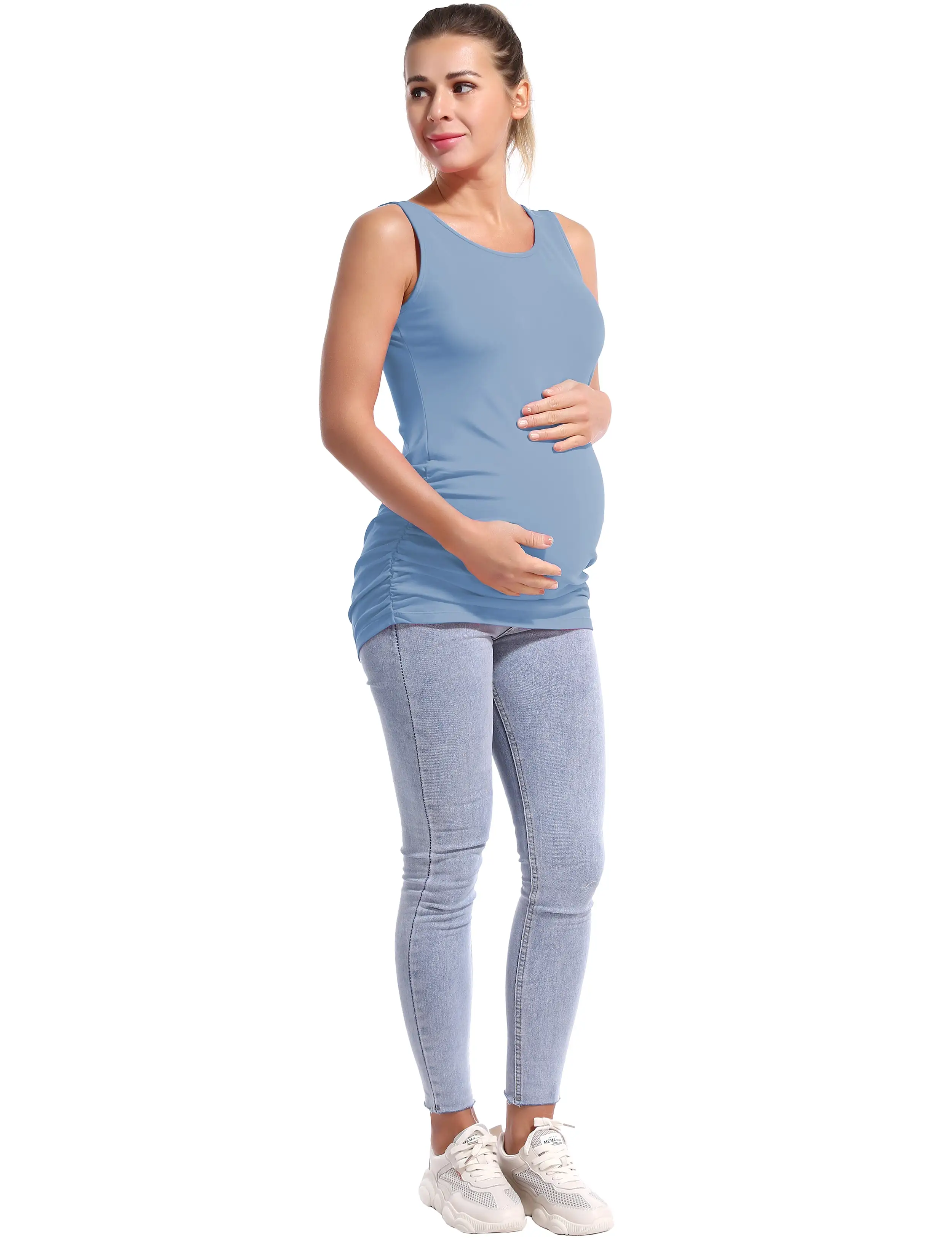 Maternity Side Shirred Tank Top electricblue_yogastudio