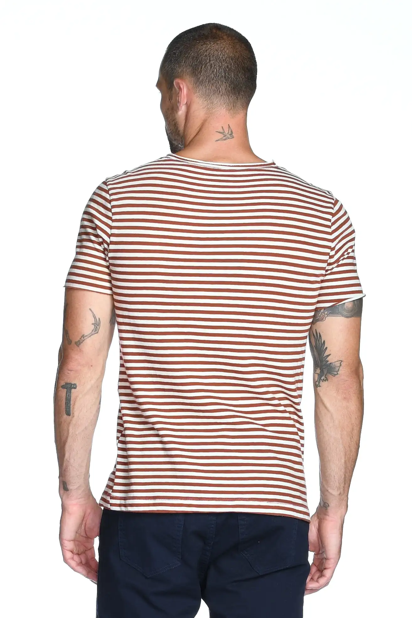 Men's Brolin Raw Neck Crew Stripe Tee