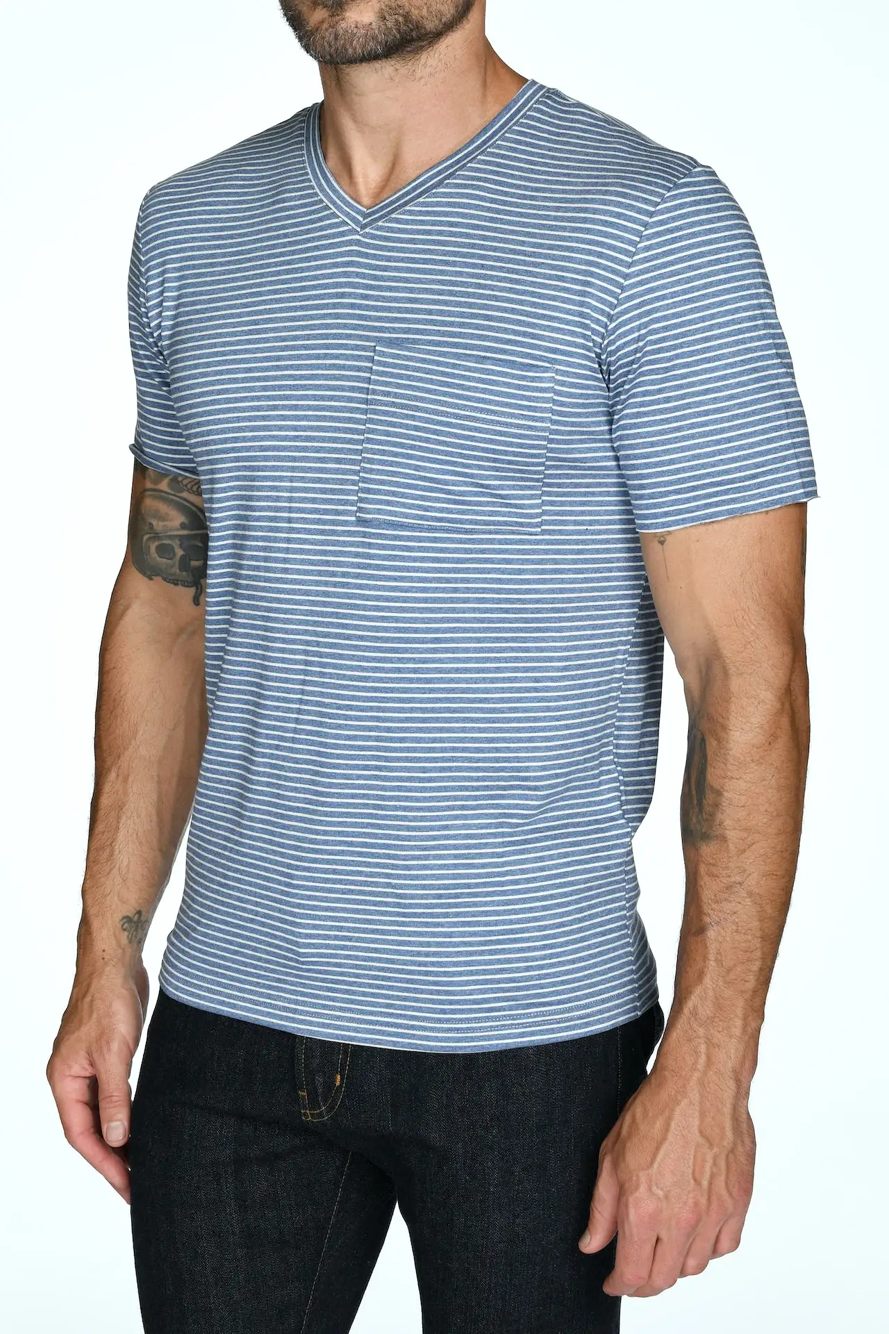 Men's Princeton Wide Pocket V-Neck Stripe Tee