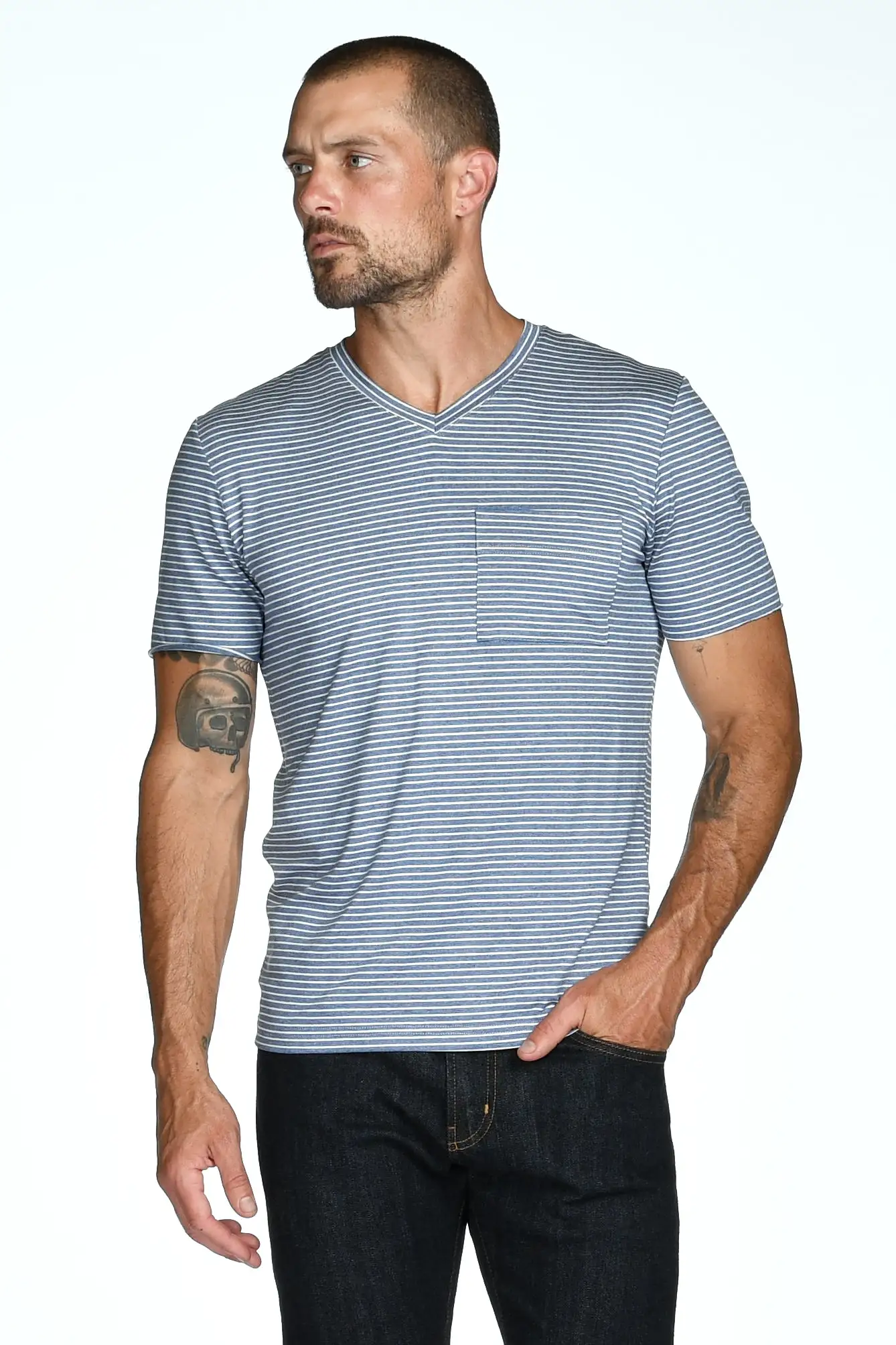 Men's Princeton Wide Pocket V-Neck Stripe Tee