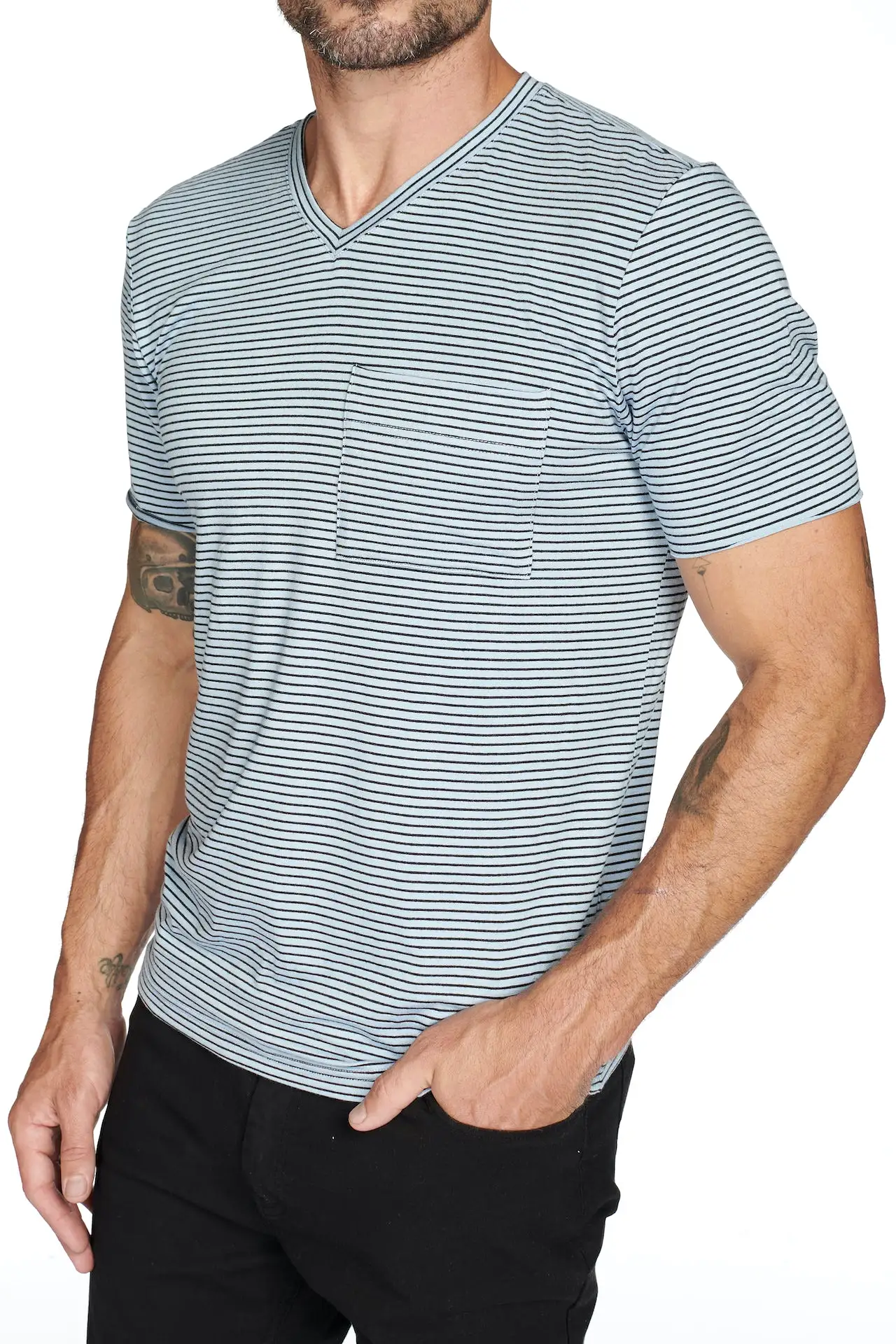 Men's Princeton Wide Pocket V-Neck Stripe Tee