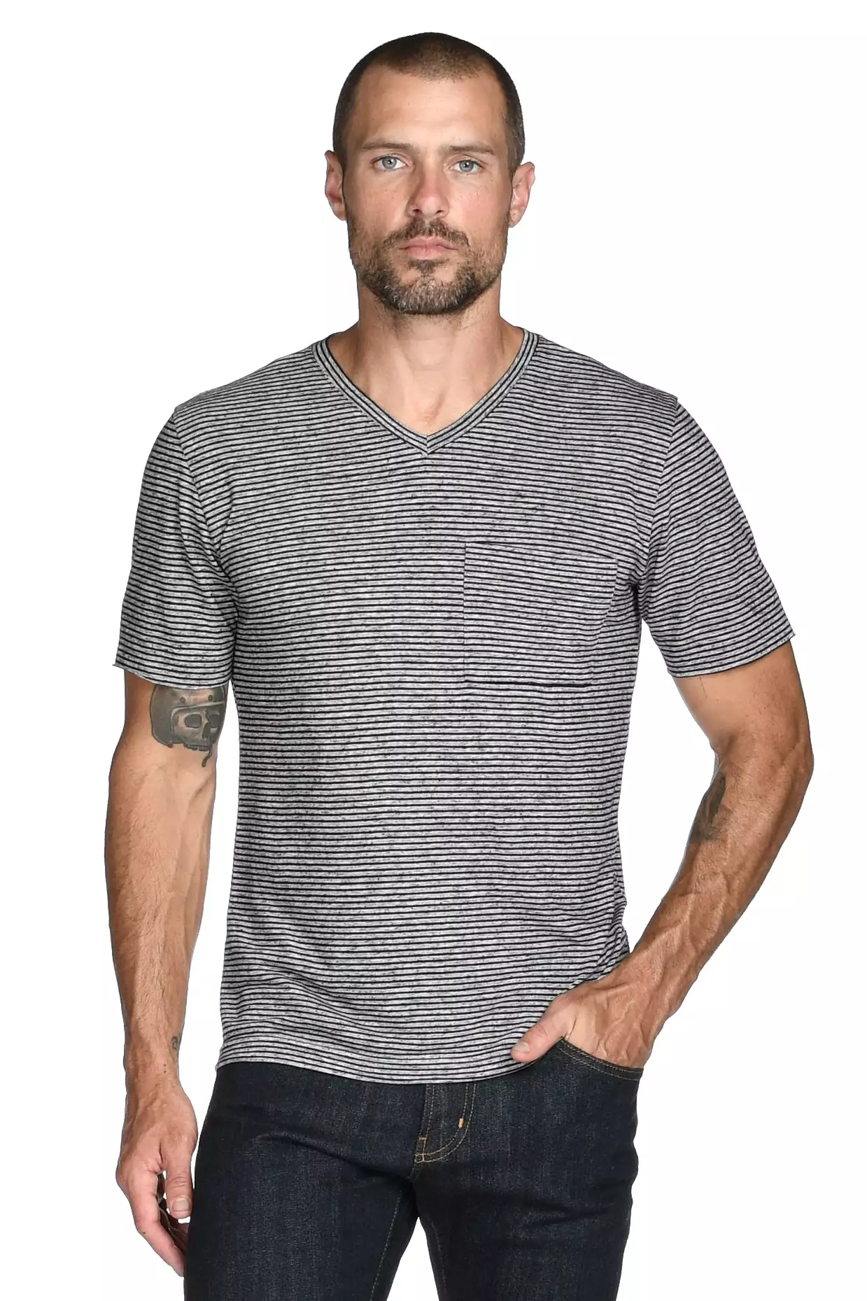 Men's Princeton Wide Pocket V-Neck Stripe Tee